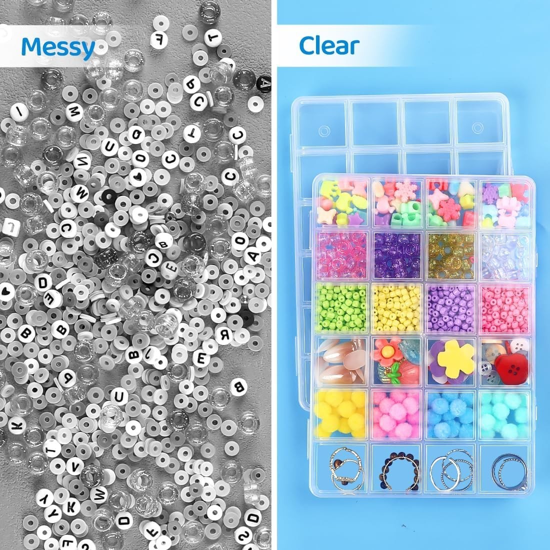 Versatile 24 Grids Plastic Craft Organizer with Lift-off Lid for Easy Access