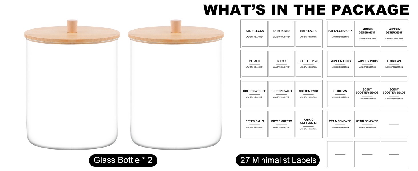 Glass Jars for Laundry Room Organization, Laundry Pods Container with 27 Labels,