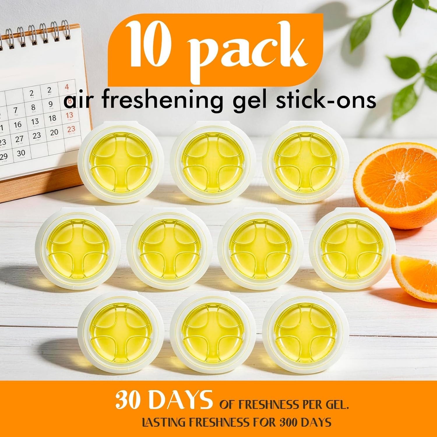 10 Pack Trash Can Deodorizer, Citrus Scent Stick-On Gel Air Freshener Up to 30 D