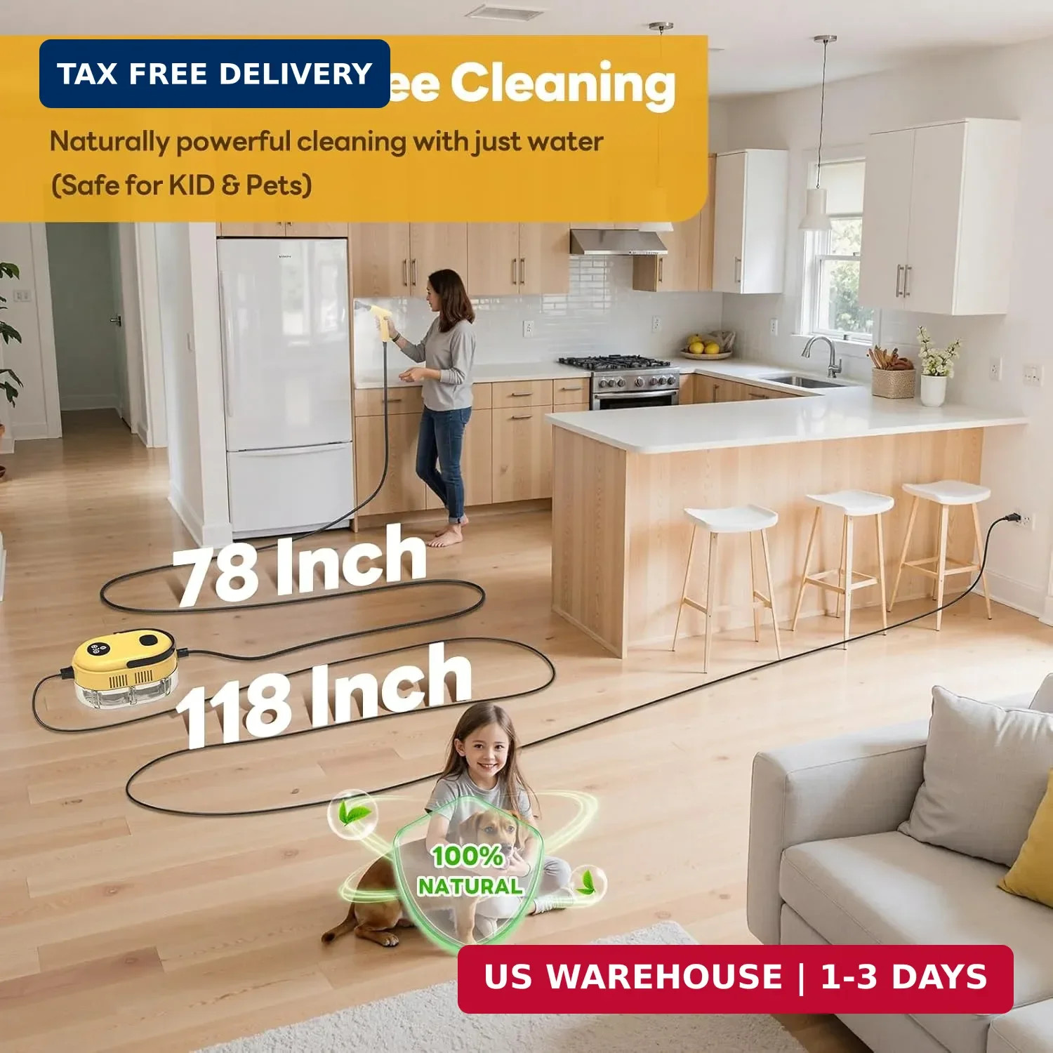 Fast Heating Handheld Steam Cleaner – 15-in-1 High Pressure for Home & Car