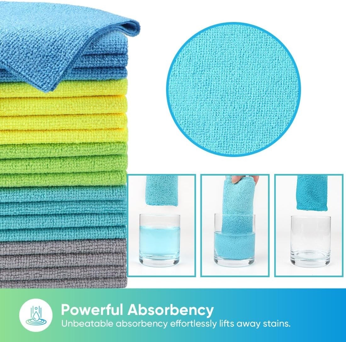 Versatile 20 Pack Microfiber Cleaning Rags – Lint-Free and Quick-Dry, 11.5×11.5