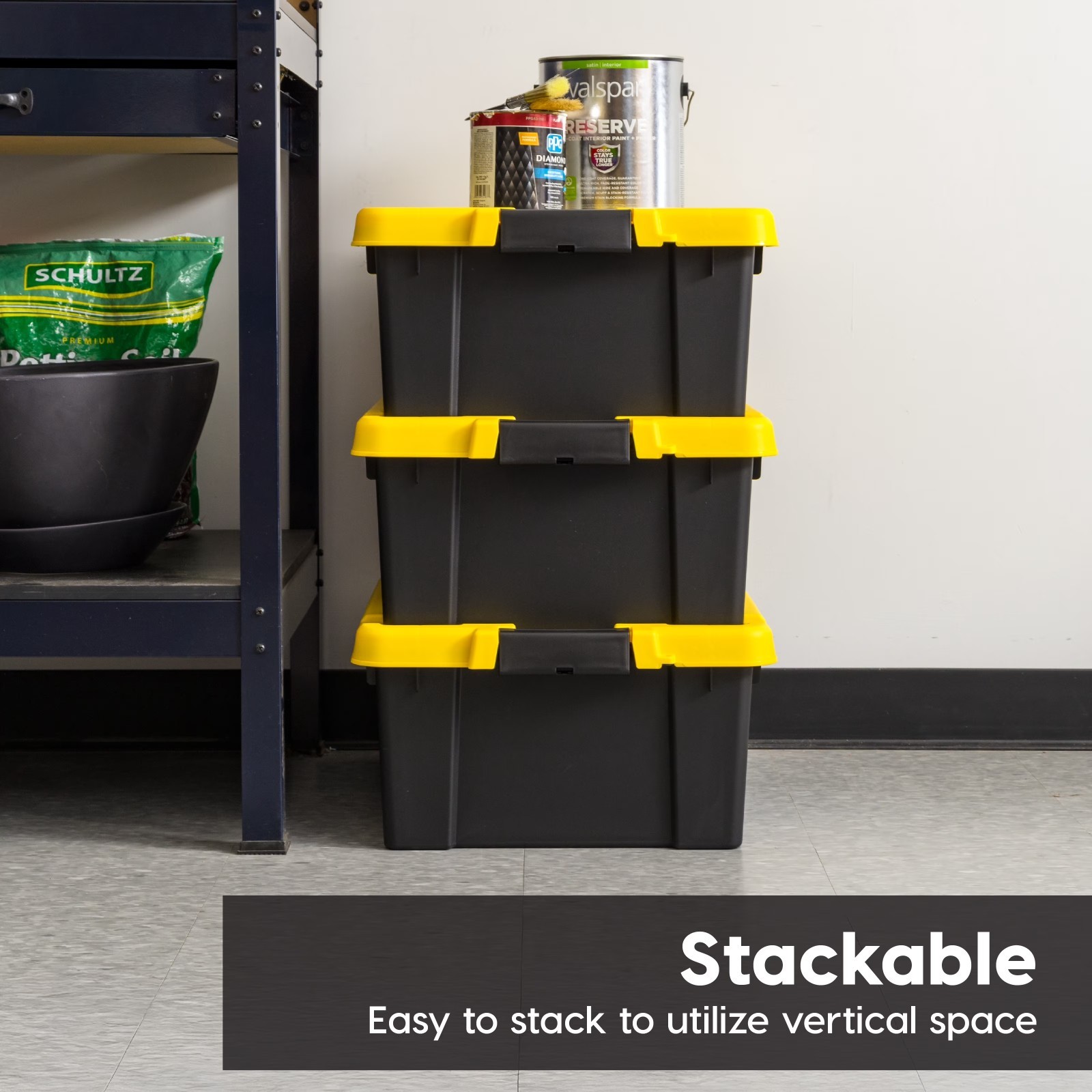 IRIS 12 Gallon Plastic Latching Storage Bin Tote Lid Black 3-Pack