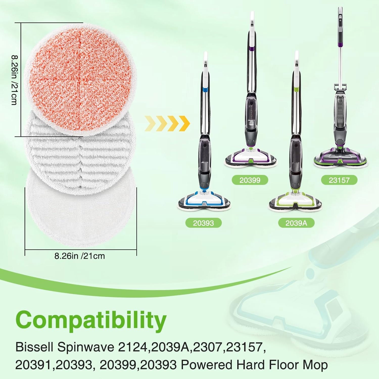 For Bissell Spinwave Mop Pads # 1611298 fits 2039, 20391, 20395, 2124, 2039A