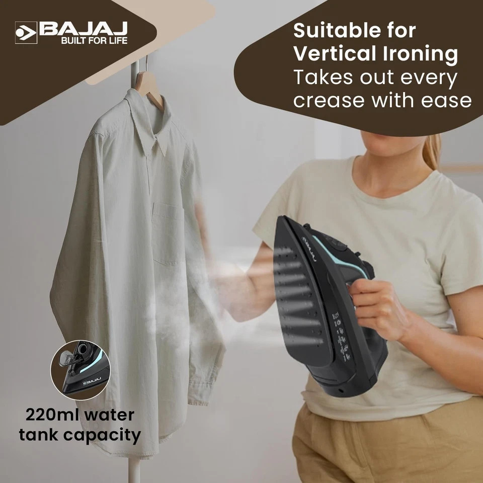 Bajaj MX 45 Steam Aluminium Soleplate Iron 2000 Watts Power For Faster 220V
