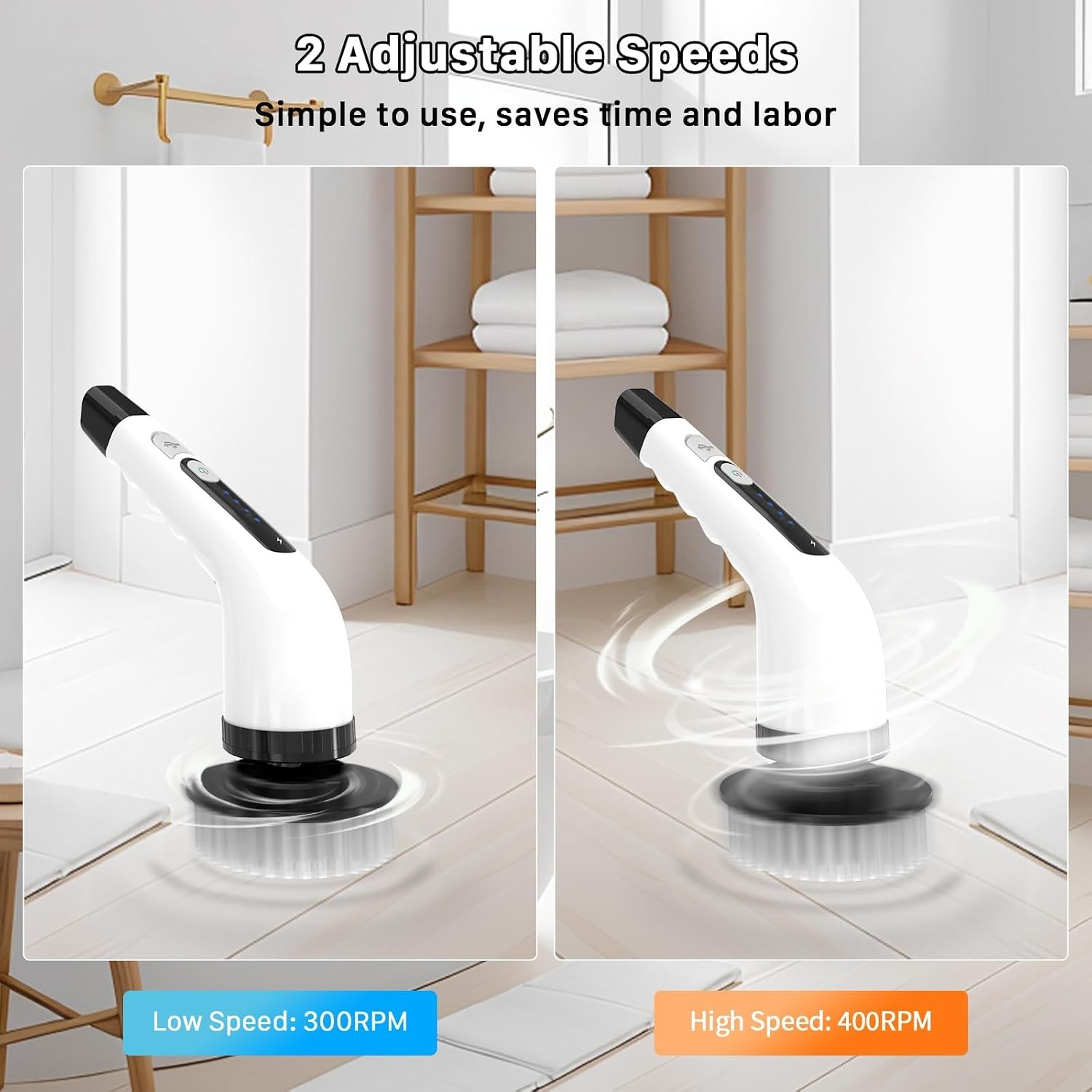 Electric Spin Scrubber,1200RPM Cordless Shower Scrubber, 2 Batteries