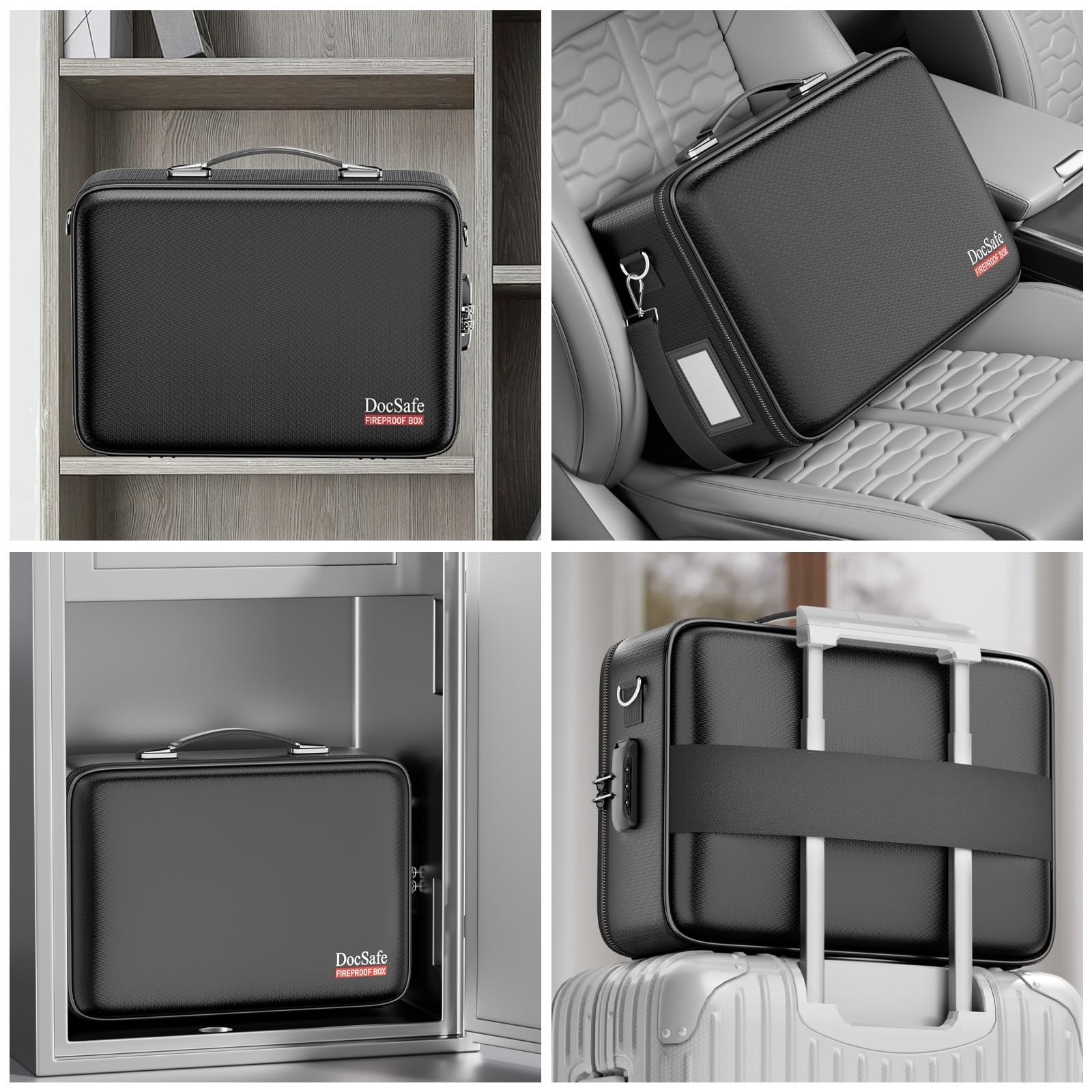 DocSafe Fireproof Document Box Locking File Organizer Black Hard Case