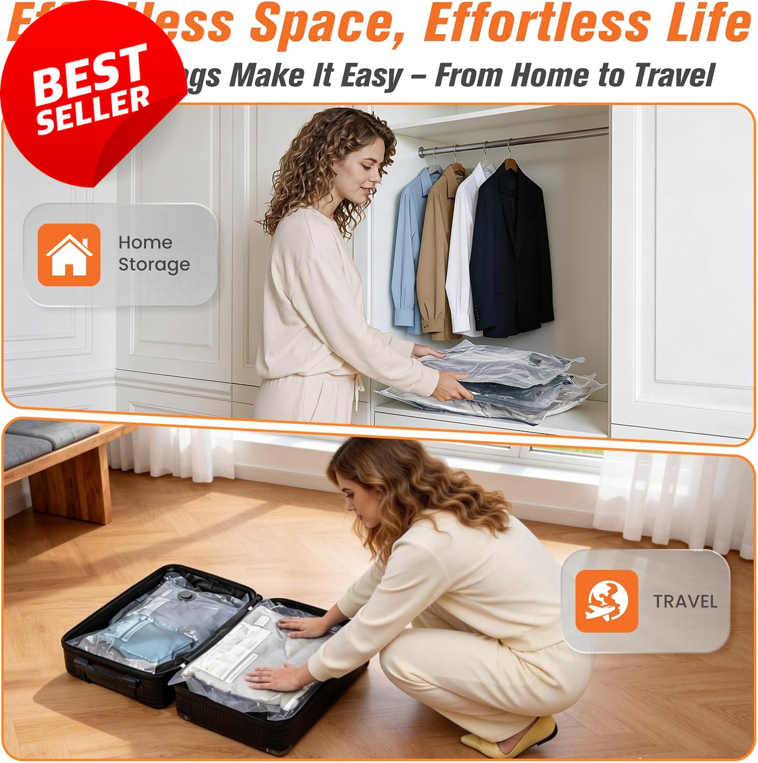 15 Pack Vacuum Storage Bags w Cordless Pump Travel Compression Bags