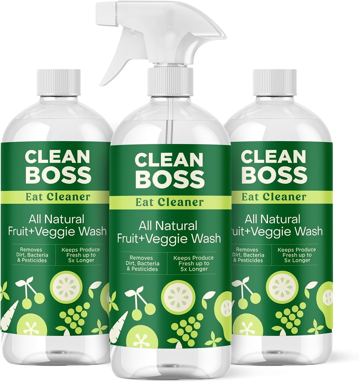 Eat Cleaner 12 oz 3 Pack W/ one Trigger Keeps Produce Fresh Vegan Gluten Free