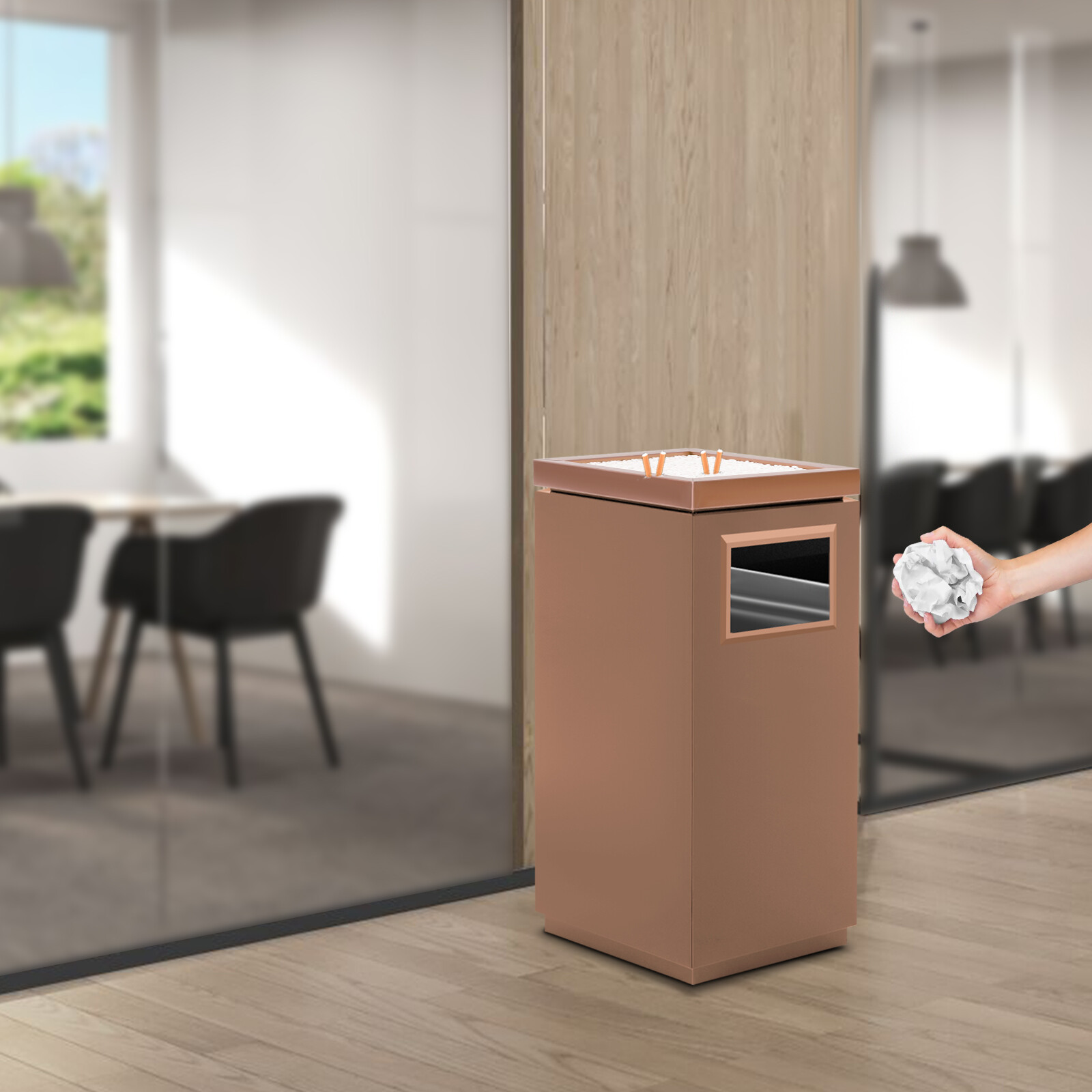 15L Trash Can Commercial Trash Can 2in1 Stainless Steel Garbage Can with Ashtray