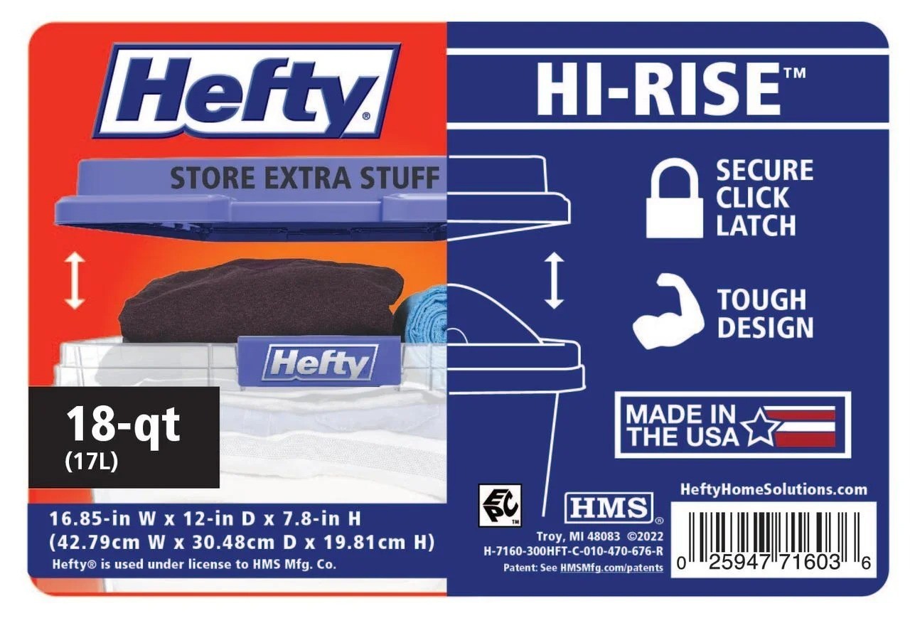 Hefty 18 Quart Clear Storage Bin With Blue Hi Rise Lid FREE SHIPPING