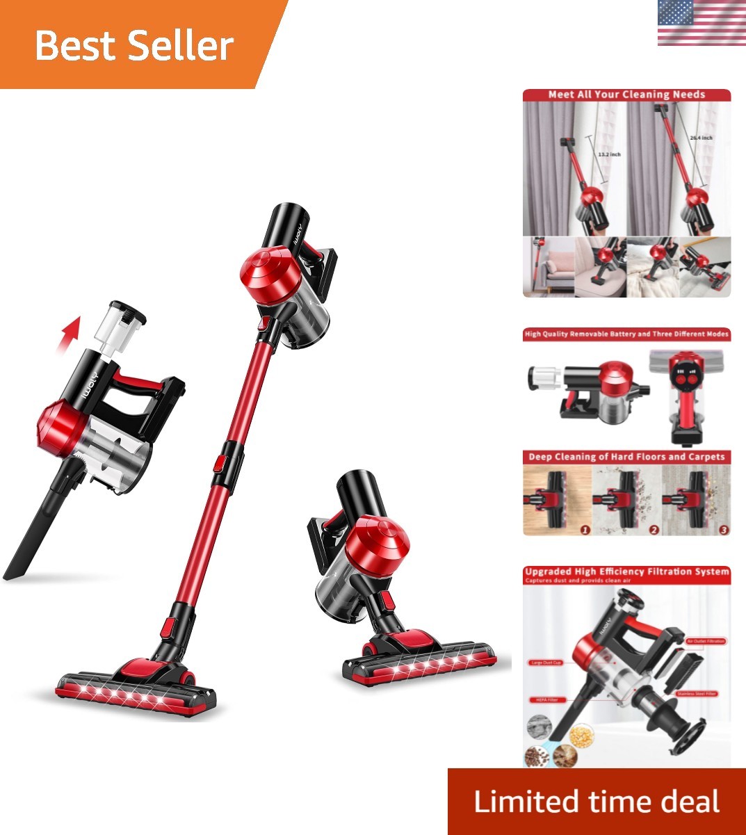 C150 Cordless Vacuum Cleaner Rechargeable with 2200mAh Detachable Battery, 18…