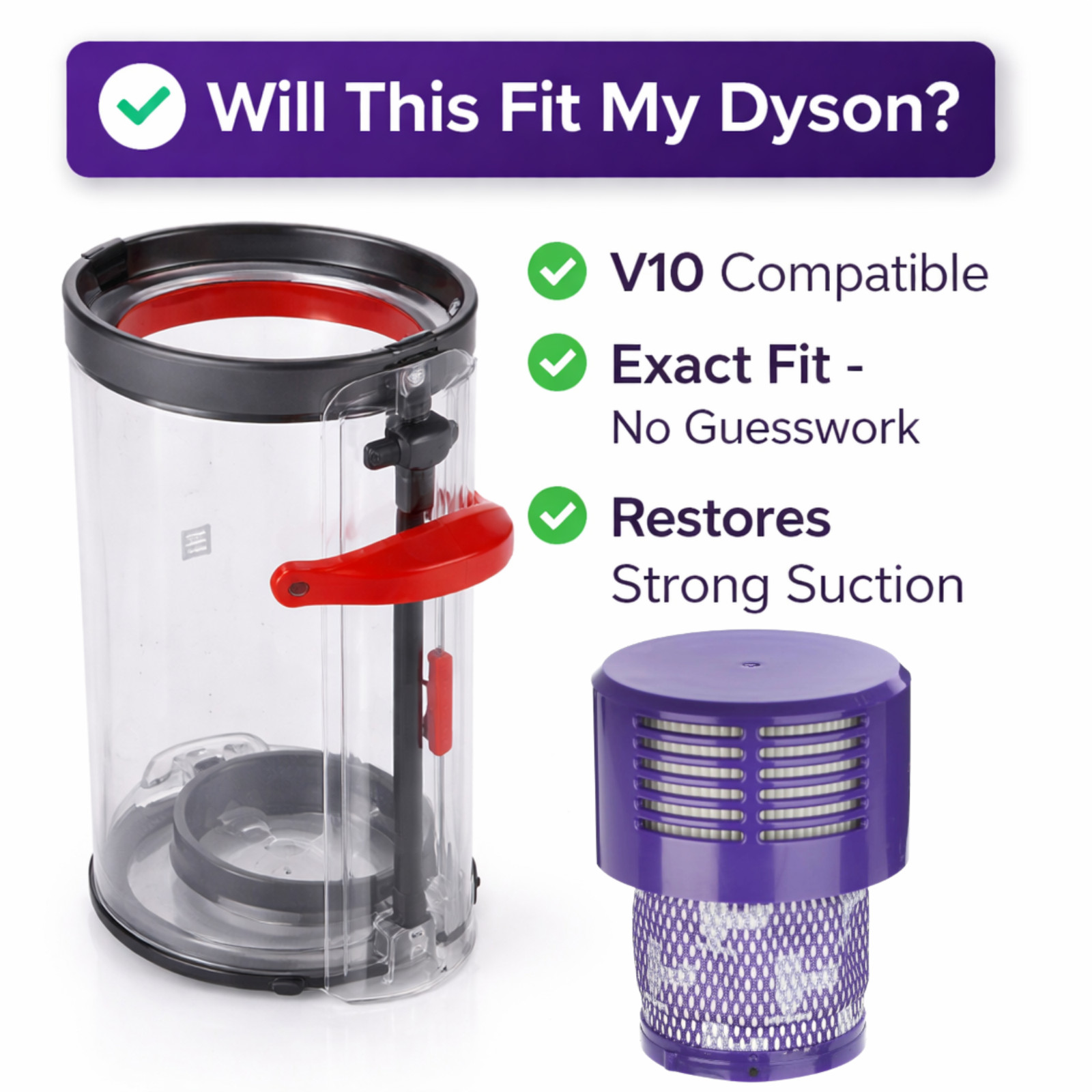 Dust Bin Canister For DYSON V10 Vacuum & Filter Replacement Parts NEW Large