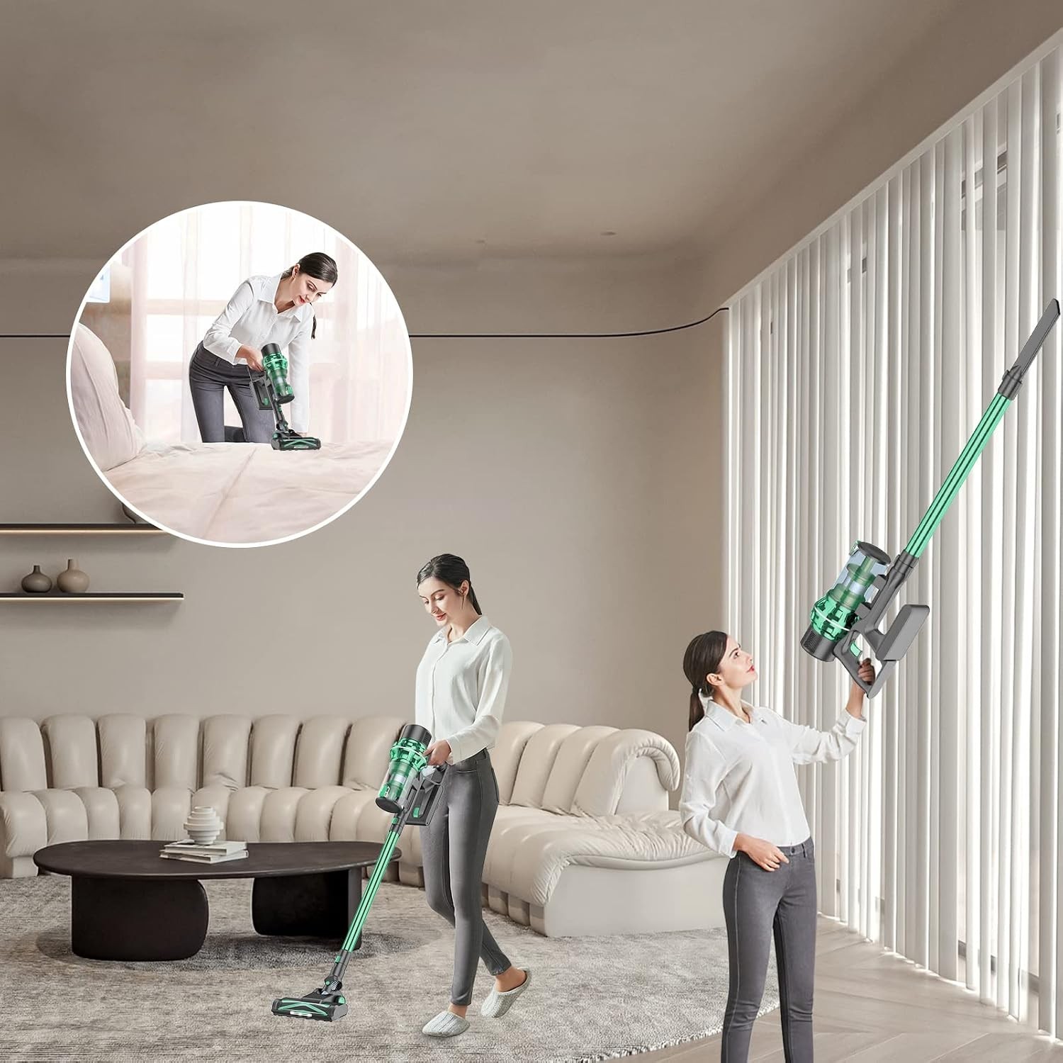 Stick Vacuum Cleaner Cordless Wireless Lightweight Detachable Battery 35KPA Pet