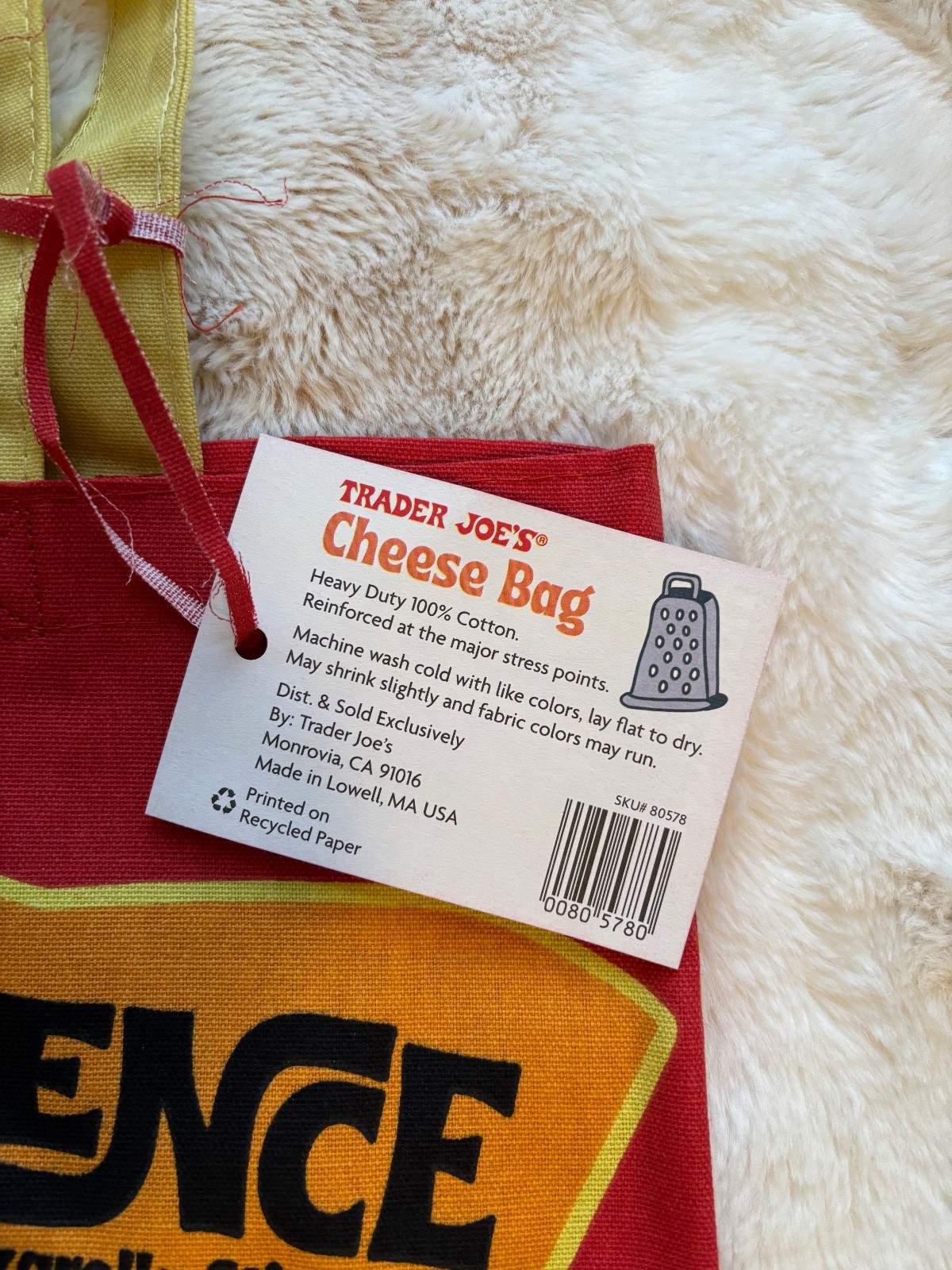 Trader Joe’s Cheese Adventures Reusable Fun Food Lover Grocery Bag NWT