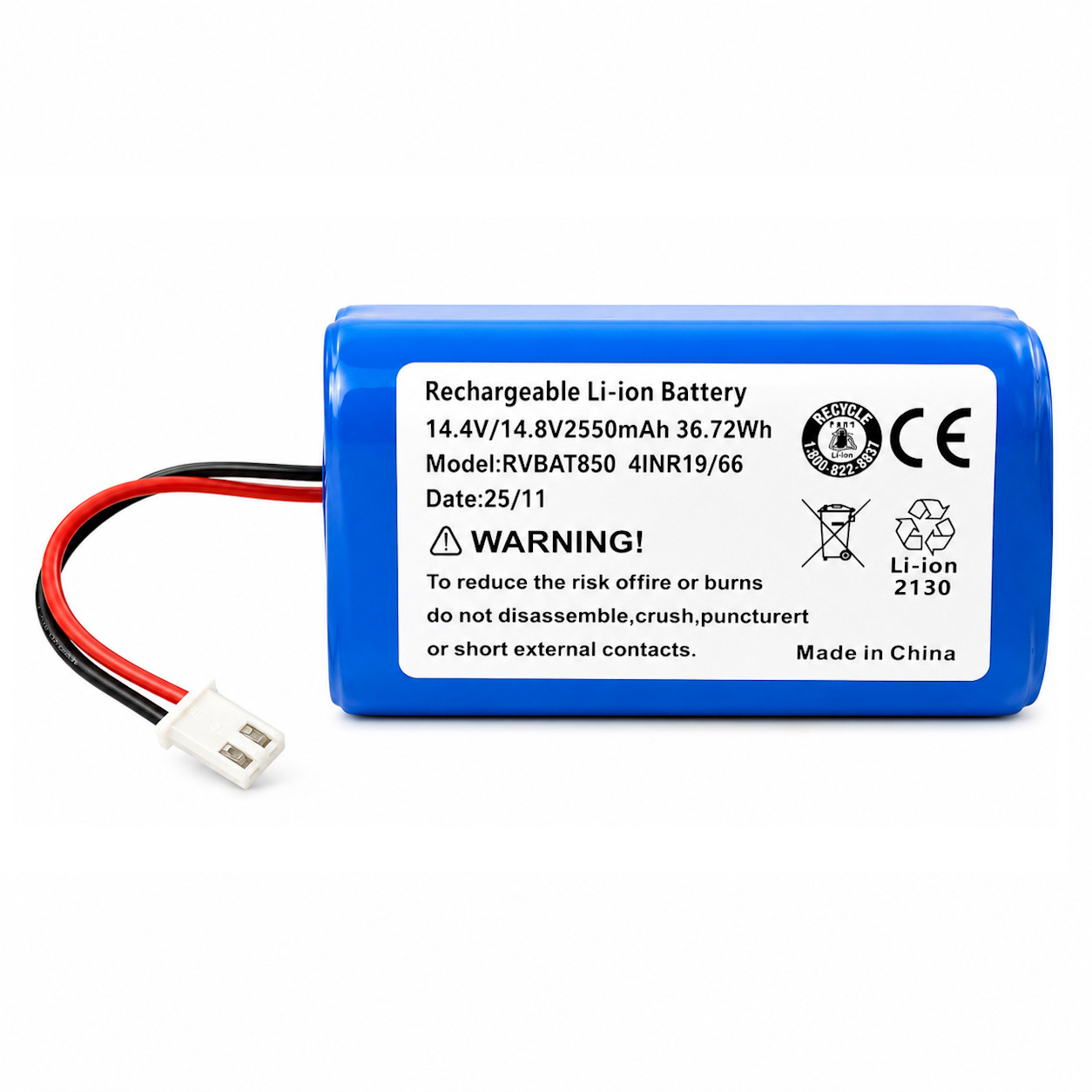 Rechargeable Li-Ion Battery 2550mAh RVBAT850 for Shark Robot Vacuuum Cleaners