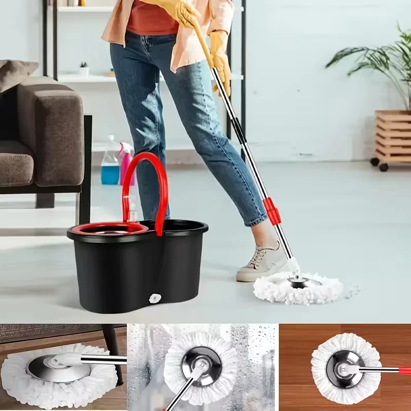 360° Spin Mop & Bucket Set with Microfiber Heads, Stainless Steel Wringer