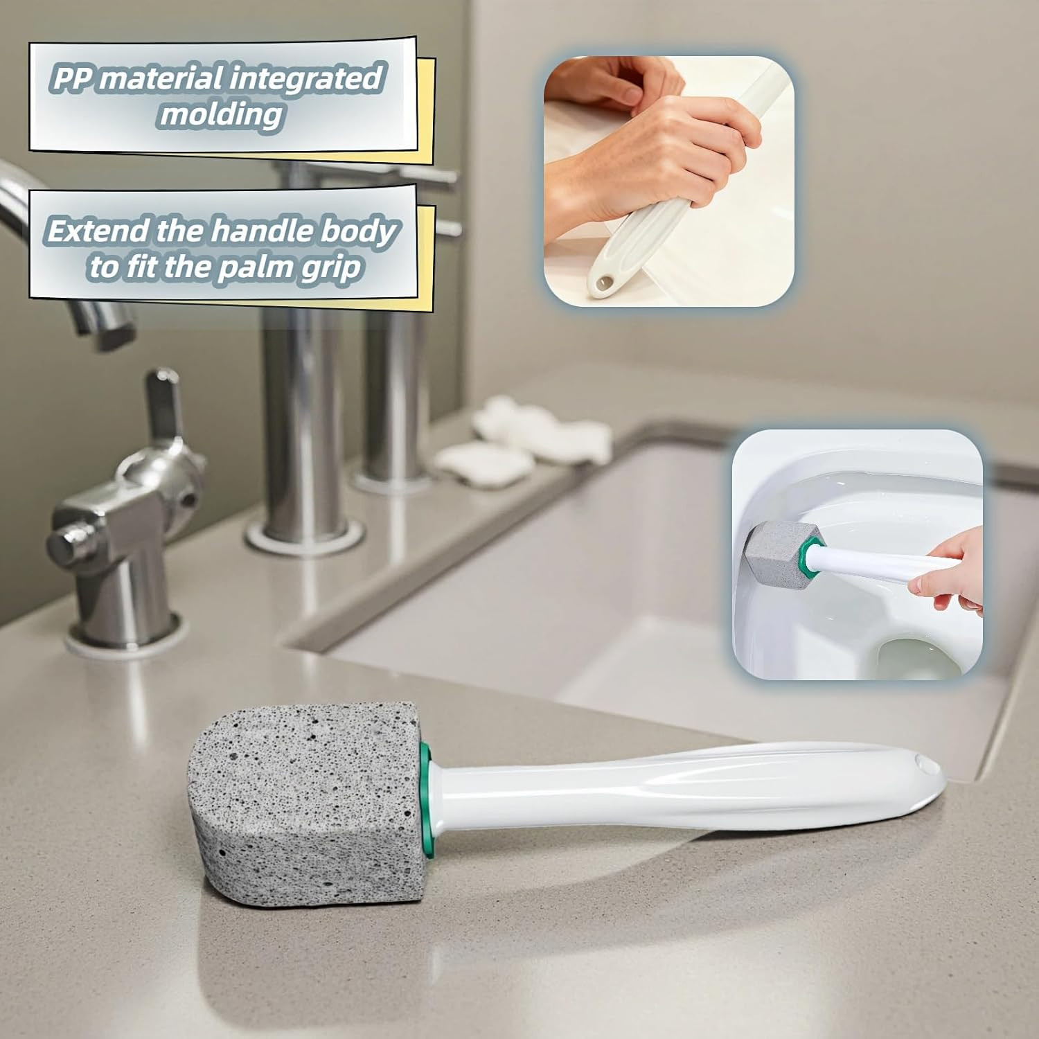 Pumice Toilet Brush Scrubber with 9.5” Handle – 1 Scrubber + 4 Pumice Stones – R