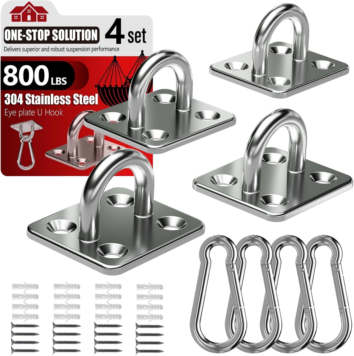 Set of 8 Heavy-Duty Stainless Steel Pad Eye Snap Hooks – 800 lb Capacity