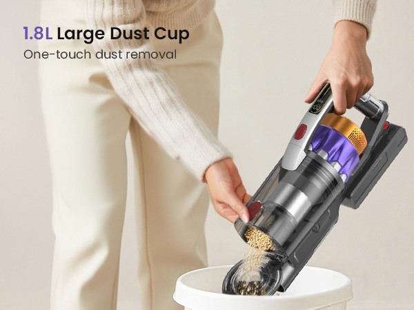 Cordless Vacuum Cleaner 65KPA 70Min Self-Standing Stick Pet Hair Hardwood Floor