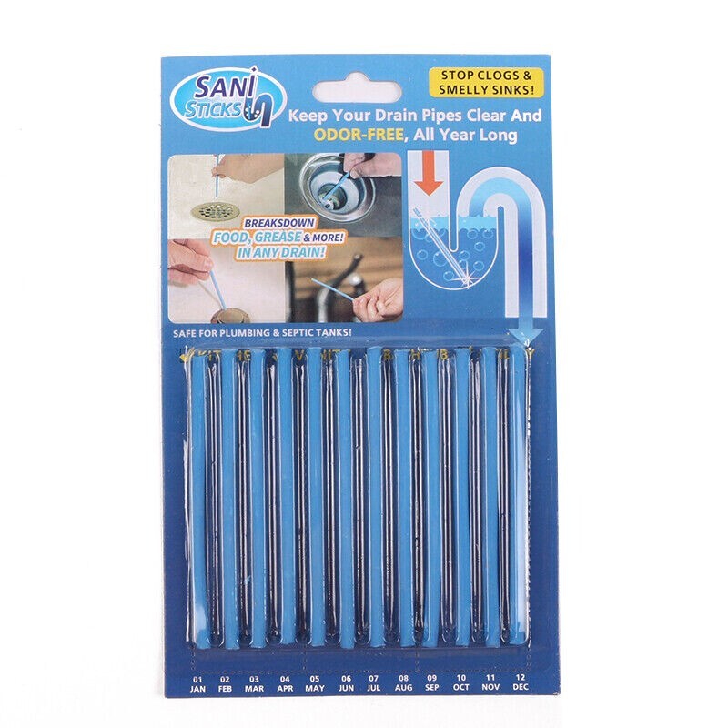 12 Pcs Sani Sticks Pack Odor Drains Drain Clear Cleaner Deodorizer Cleaning
