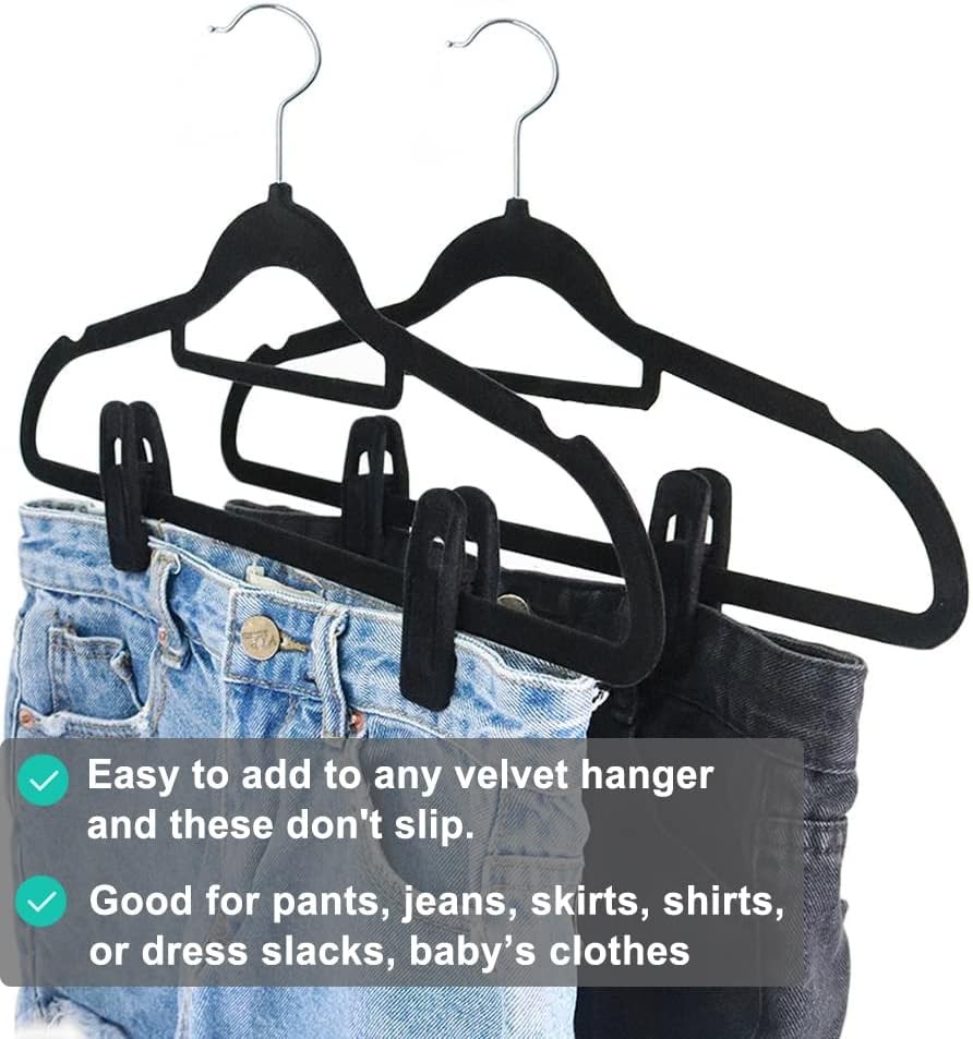 20 PCS Black Velvet Non-Slip Clothes Clips Strong for Pants Skirts Hangers