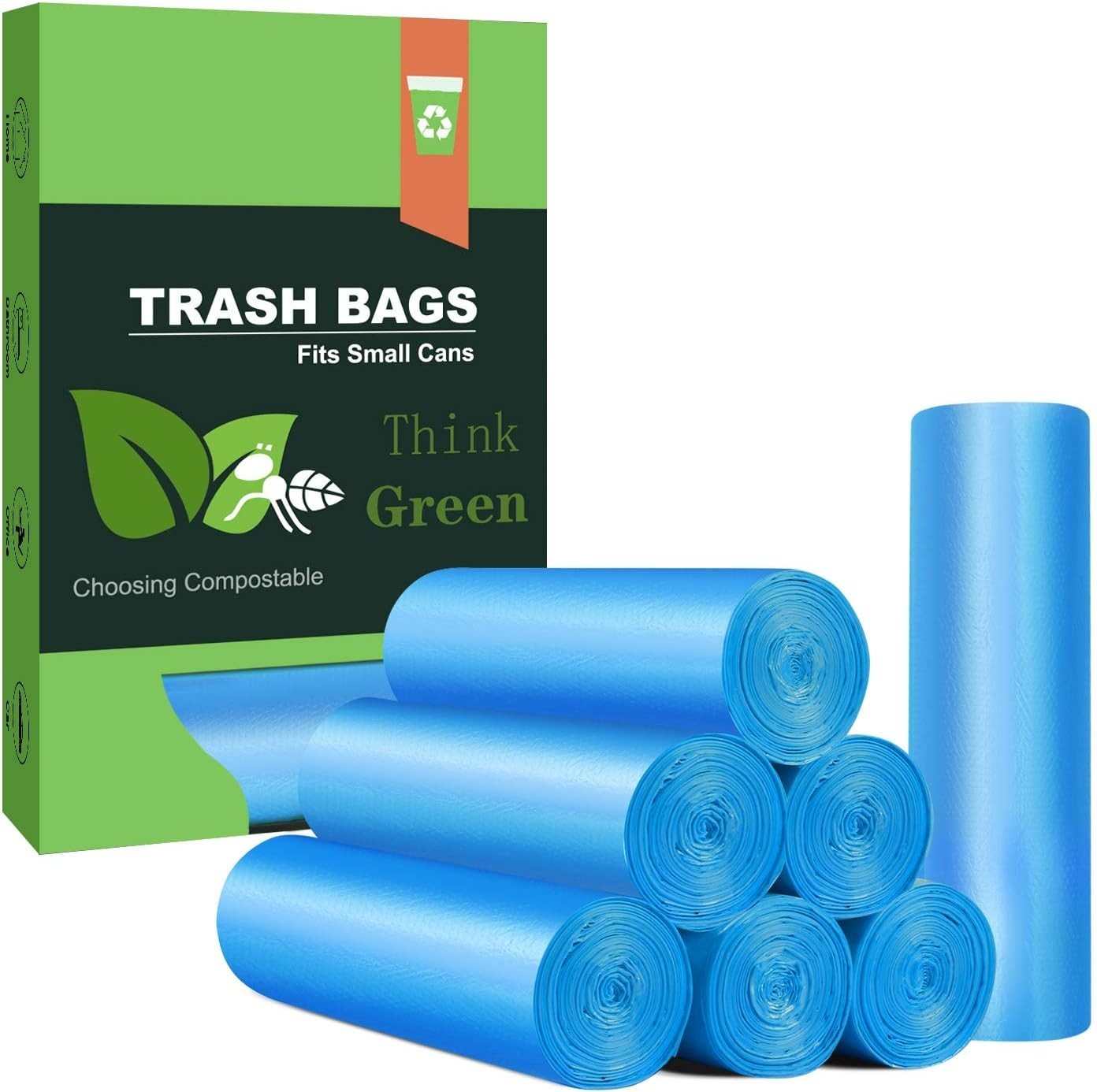 Small Trash Bags 4 Gallon Compostable Biodegradable Leak Proof Blue 100 Count