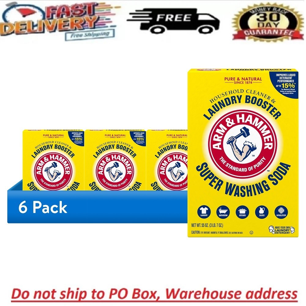 (6 pack) Soda Powder Laundry Detergent Booster & Household Cleaner, 55 oz