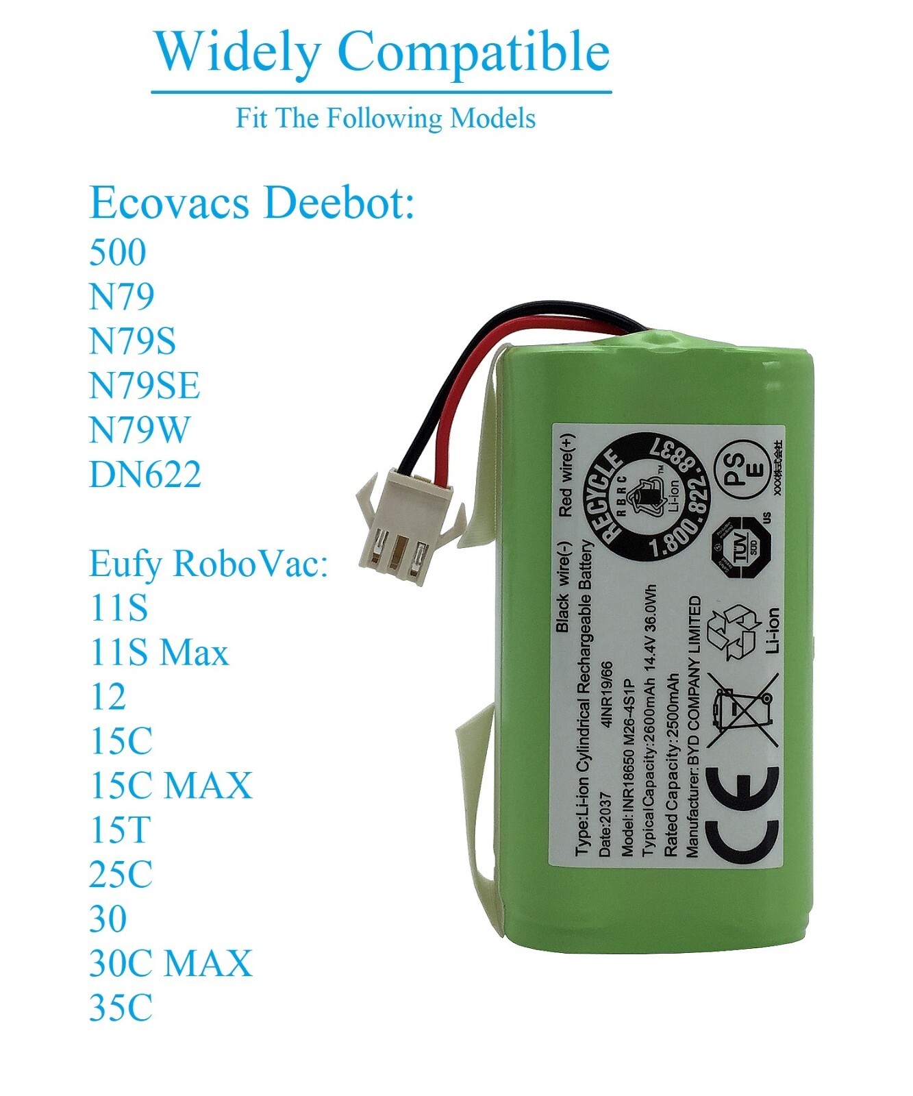 Ecovacs Deebot N79,N79S,N79SE,500,DN622 Eufy11,11S,12,15C,25 Coredy R300 Battery