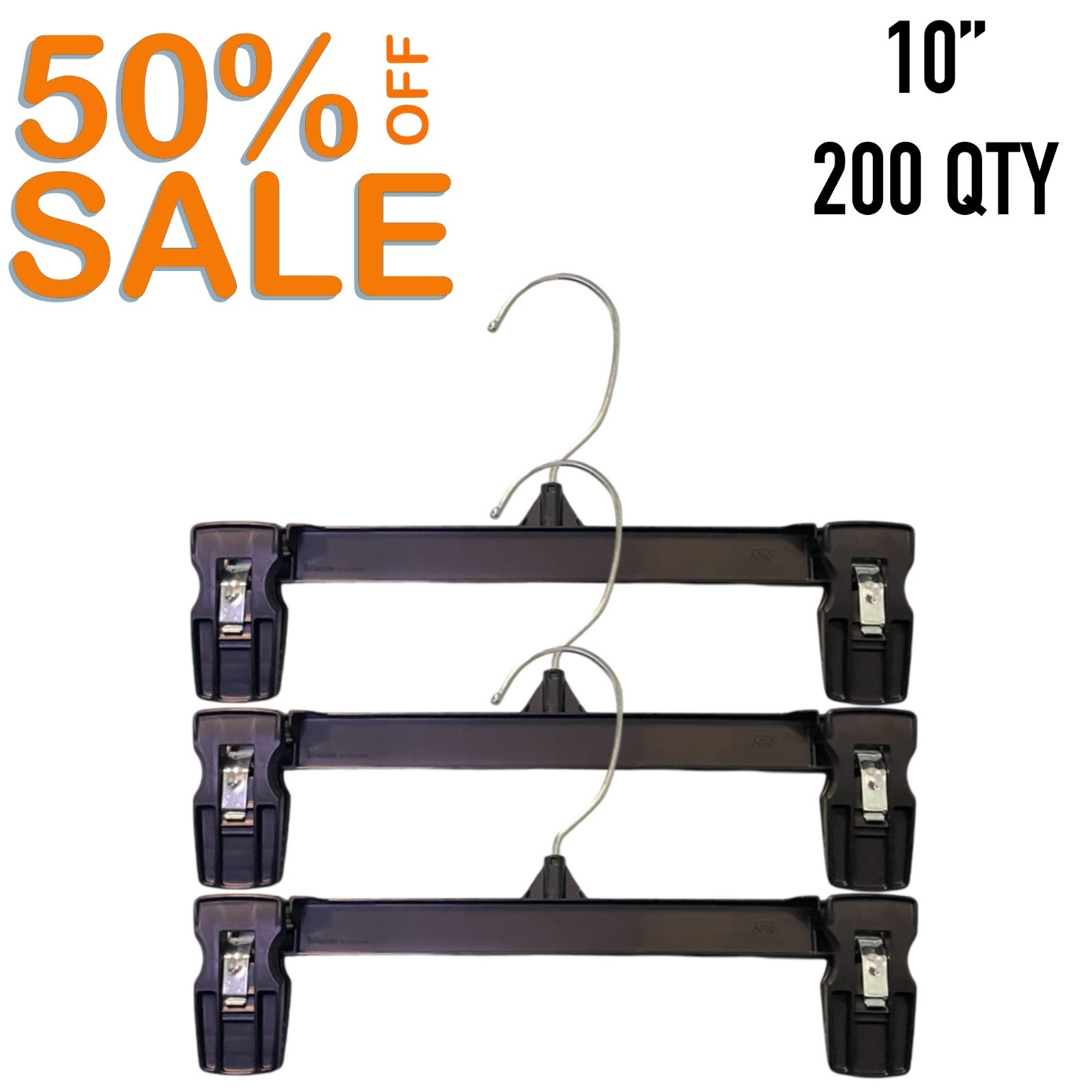 Black Clothes Hangers 10″ For Pants – 200 Qty *SALE* 50% OFF (IT#53)