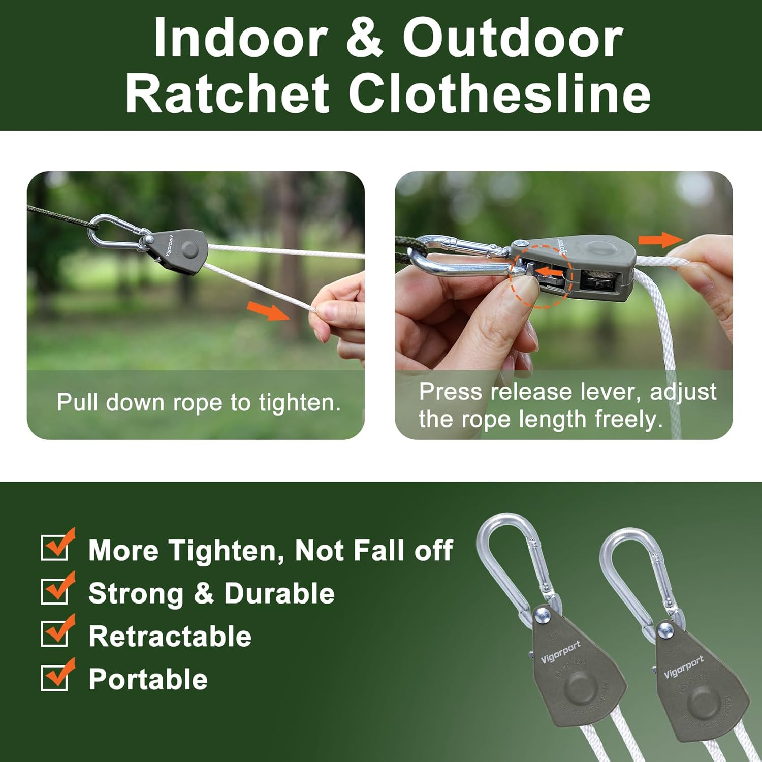 Tendedero de retractil viaje portatil cuerda polea mosqueton camping 19Ft