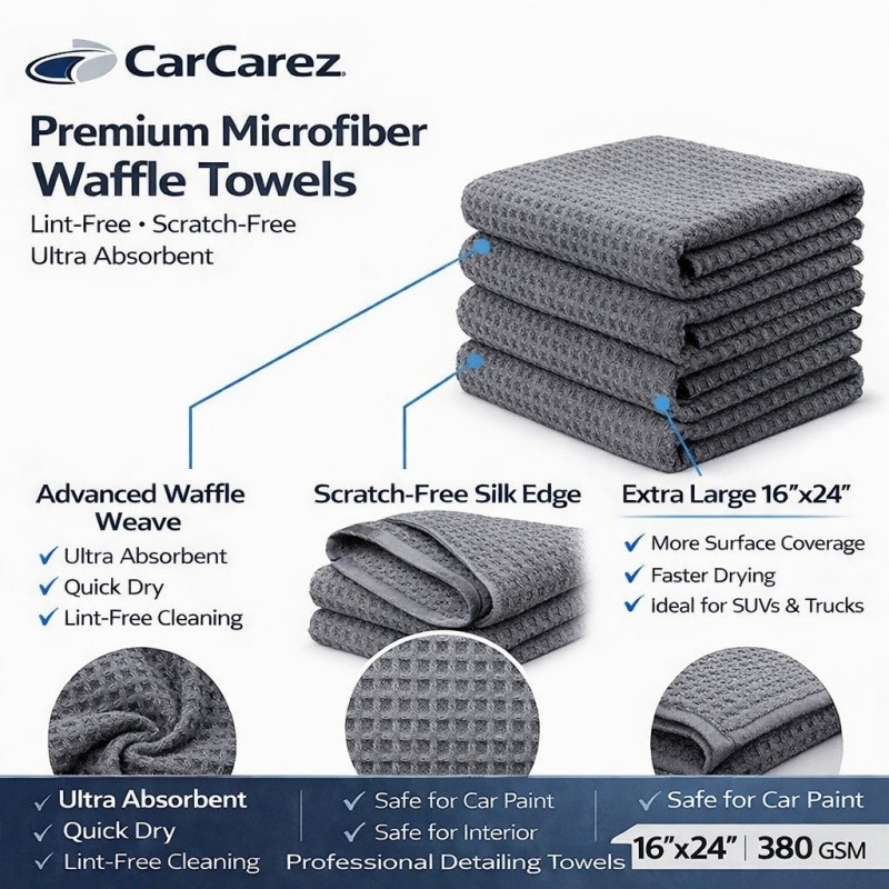 CarCarez Gray Waffle Microfiber Towels 16″x24″ 380GSM 120 Pack Bulk Case