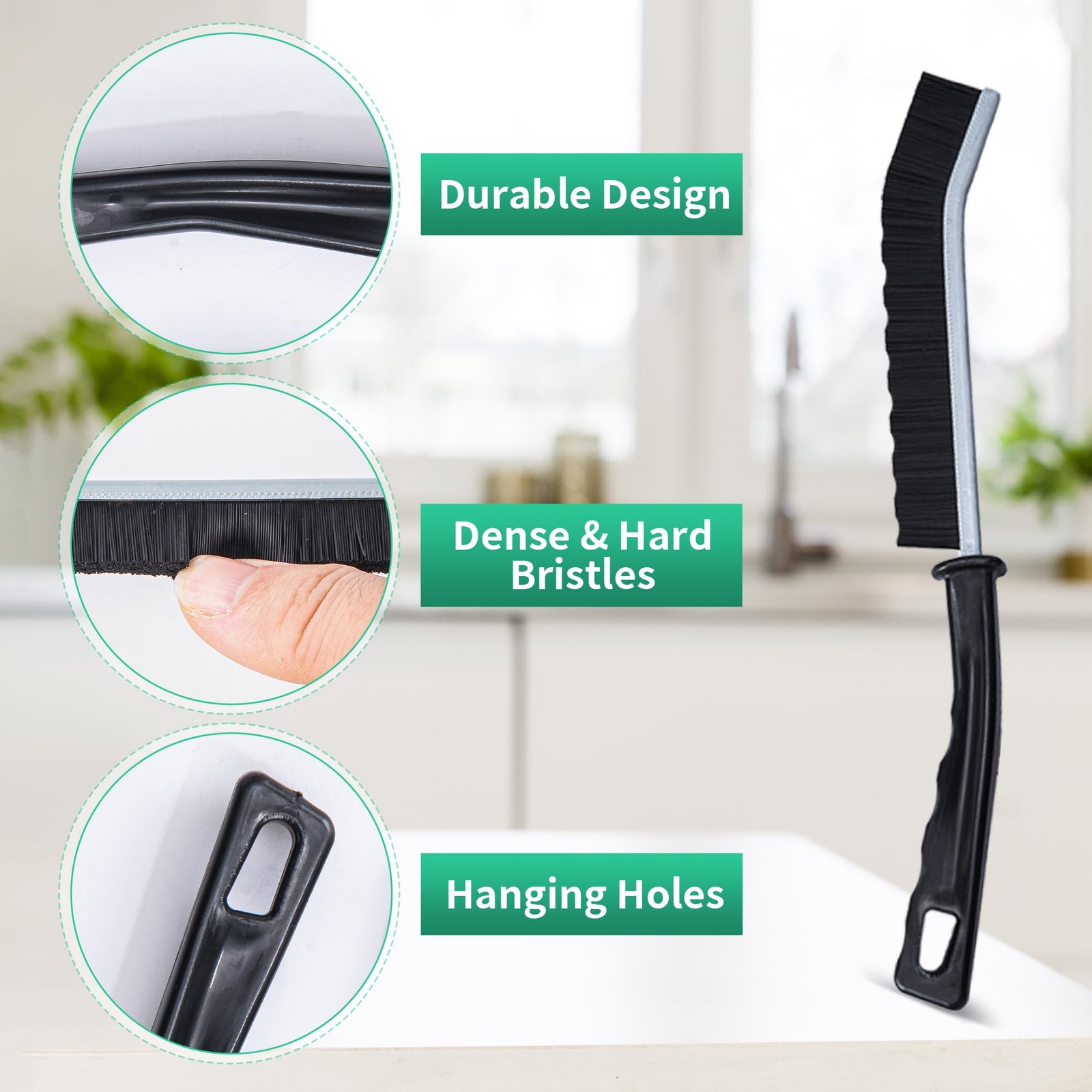 6-Pack Hard Bristle Crevice Cleaning Brush, Best Tool for Black, Blue, Green
