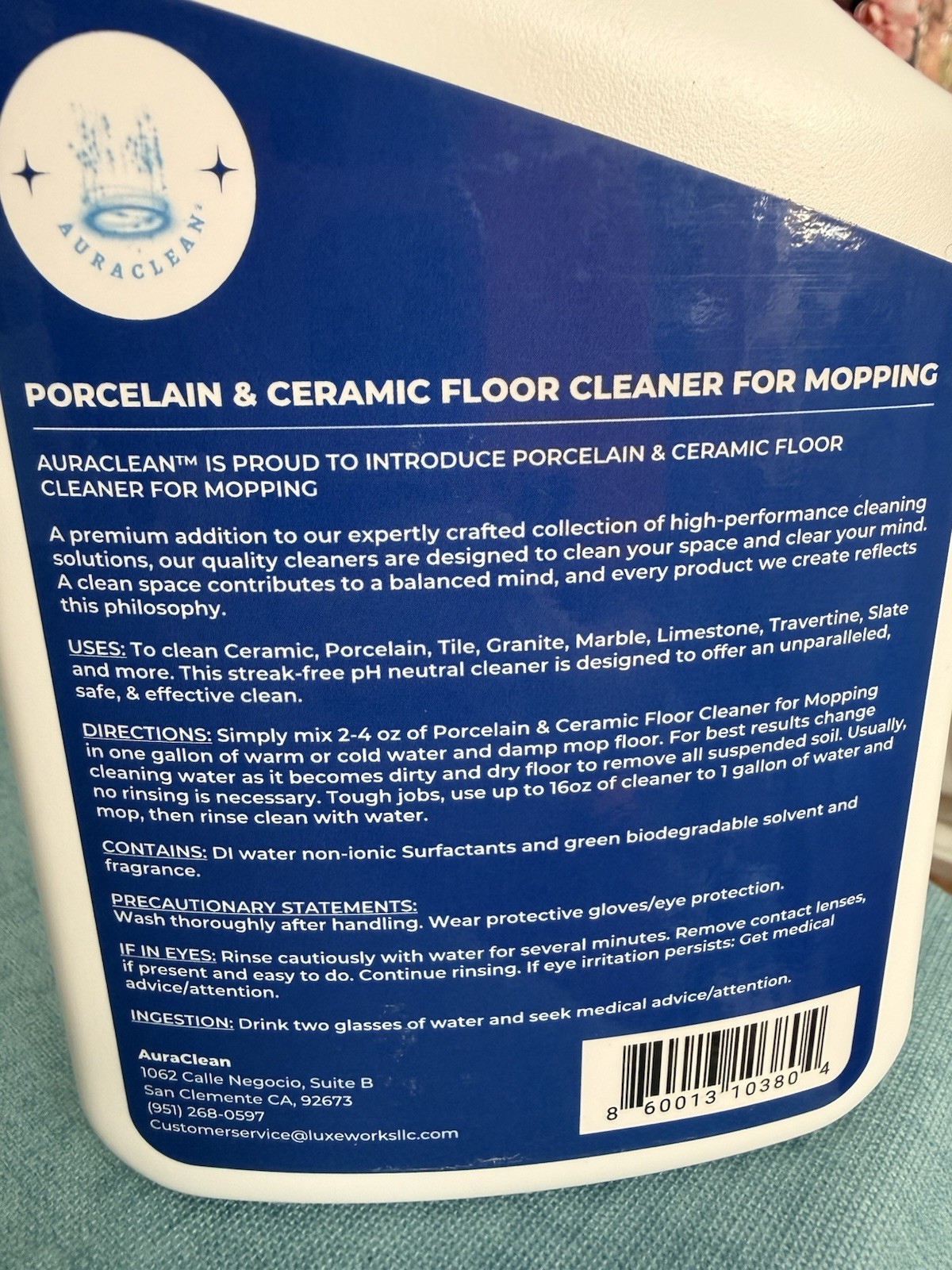 Porcelain & Ceramic Tile Floor Cleaner Mop Soap Concentrate Aura Clean 32 Oz