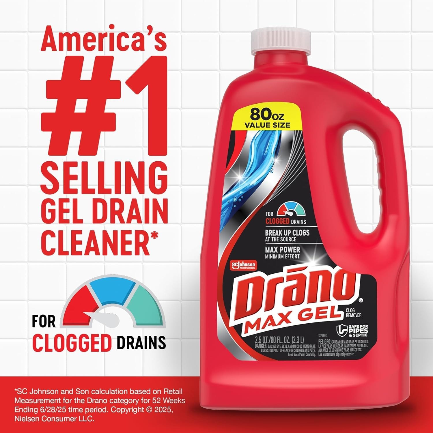 Drano Max Gel Drain Clog Remover & Cleaner, Fast-Acting to Unclog Standing Water