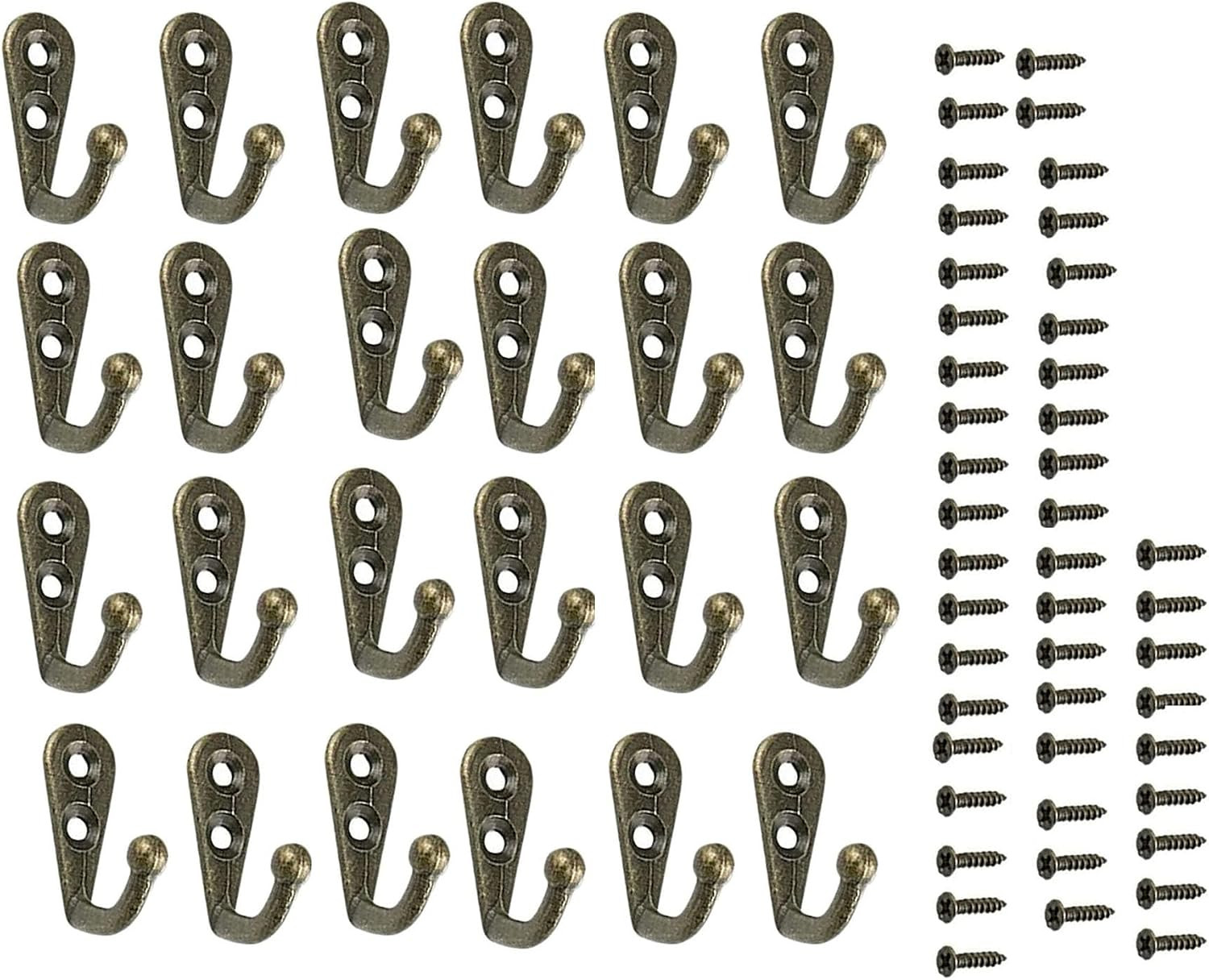 24 Pcs Metal Single Hook Hangers with 48 Screws, Bronze Tone Vintage Style Doubl