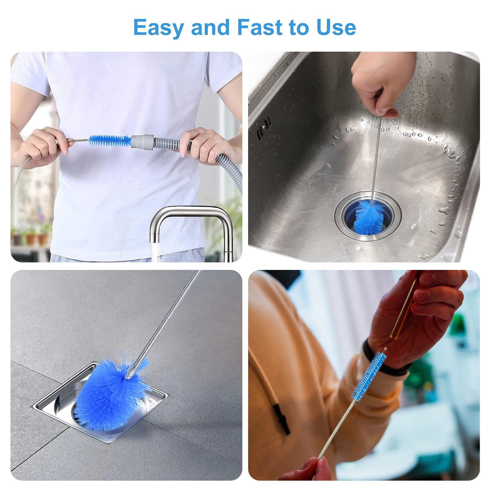 3 PCS Double Ended Drain Cleaning Brush Set Flexible Pipe Clog Remover Tool US