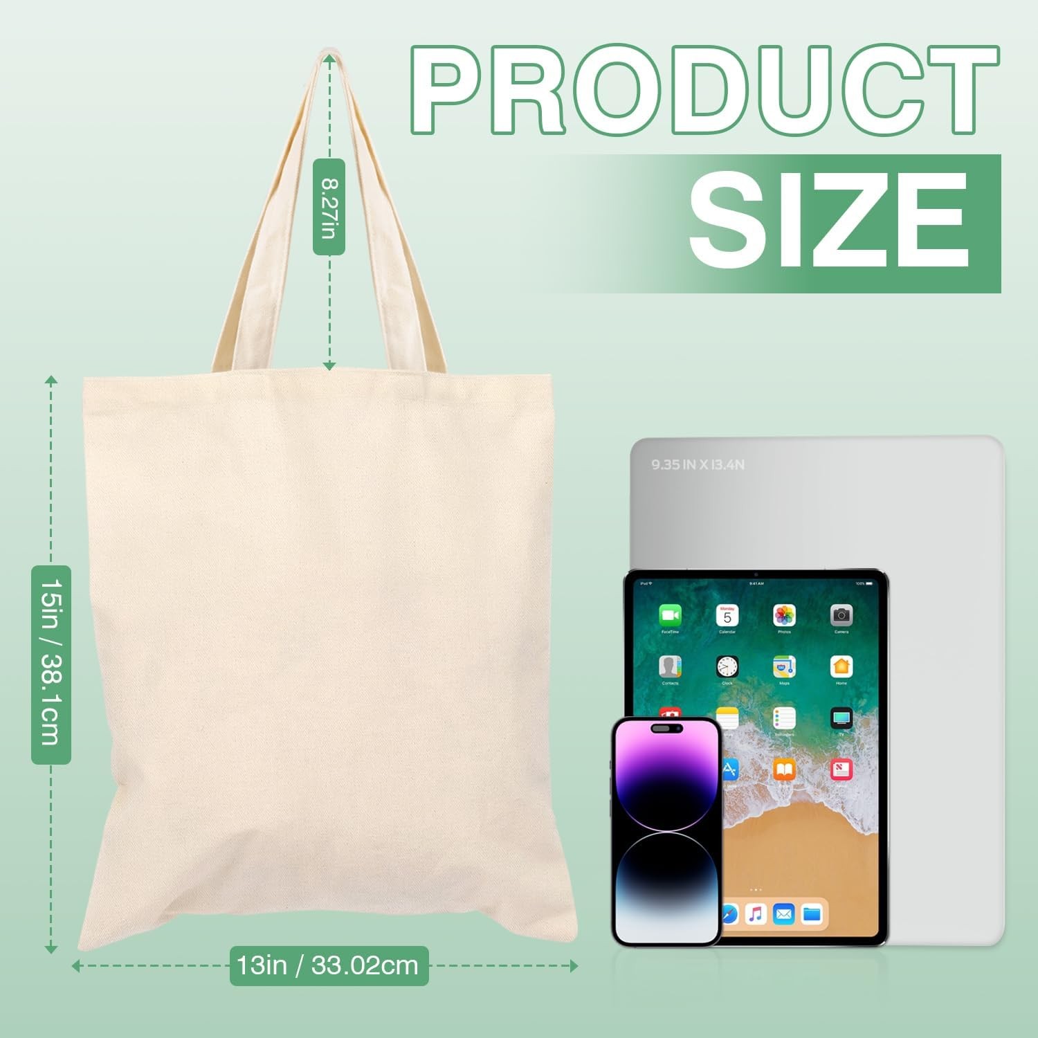 50 Pack Canvas Tote Bag Bulk Sublimation Blank Bags, 13×15 Inches
