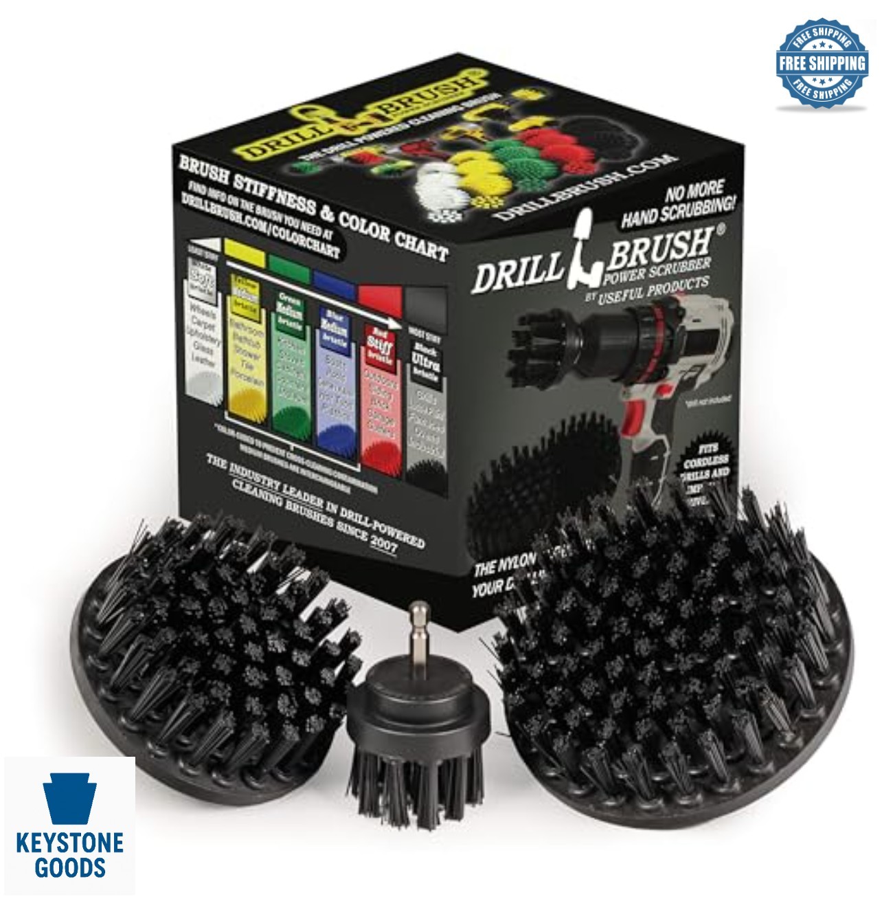 Drill Powered Cleaning Brush Set 3 Piece Ultra Stiff Nylon Bristle Grill