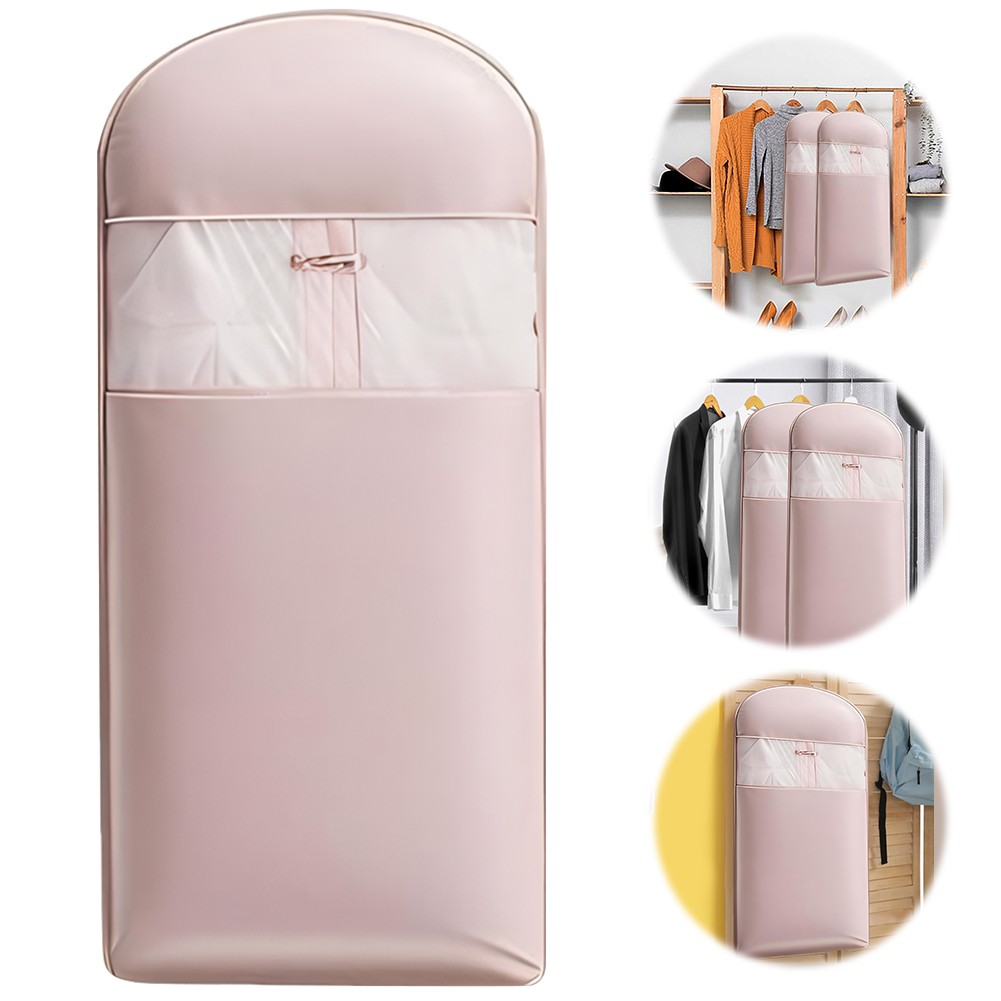 Space Saving Hanging Garment Bag w/ Self Compression Zipper Storage Bag(Pink L)