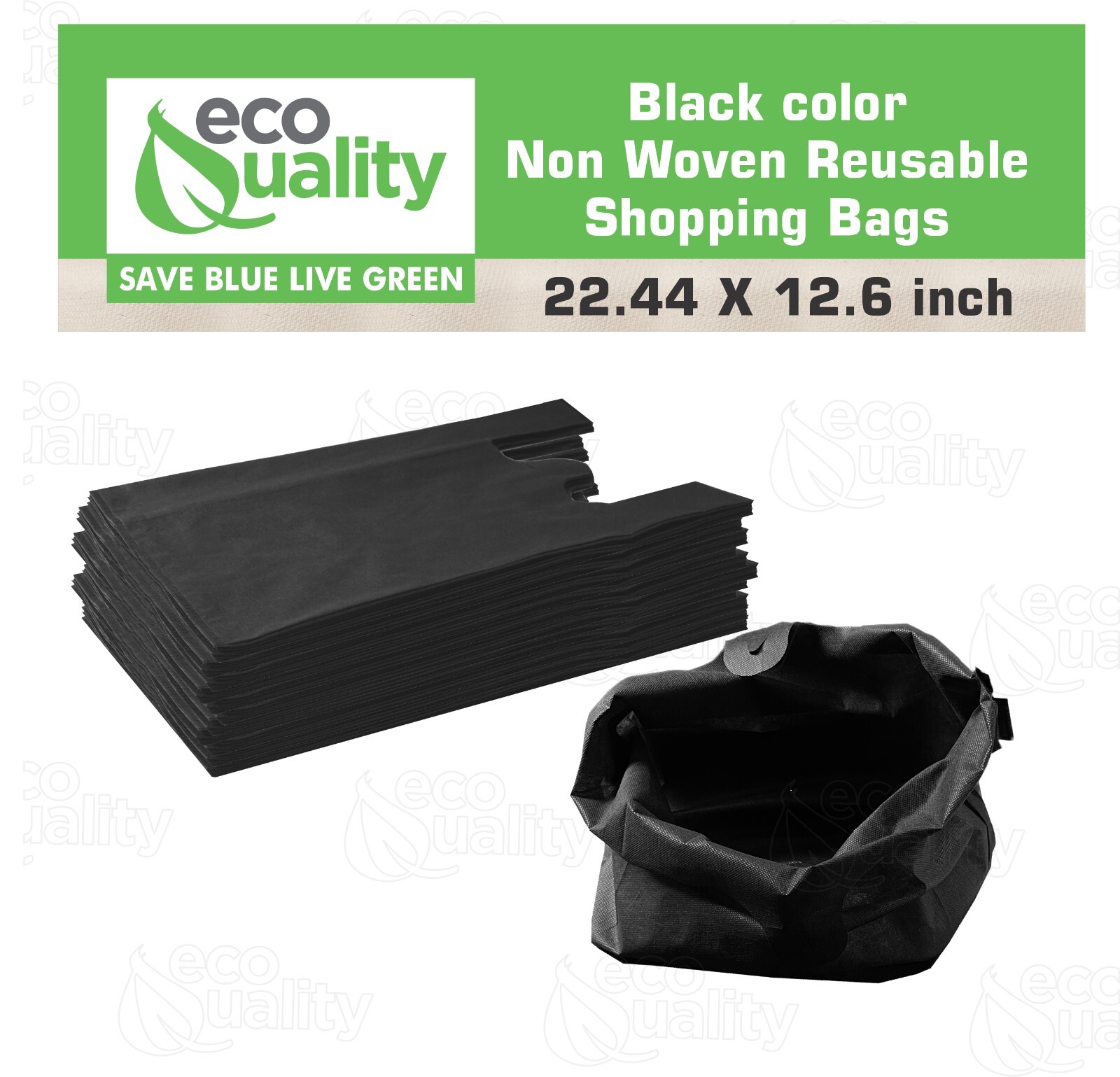 Non Woven T-Shirt Shopping Grocery Bags Black Reusable Large USA MADE 600pcs