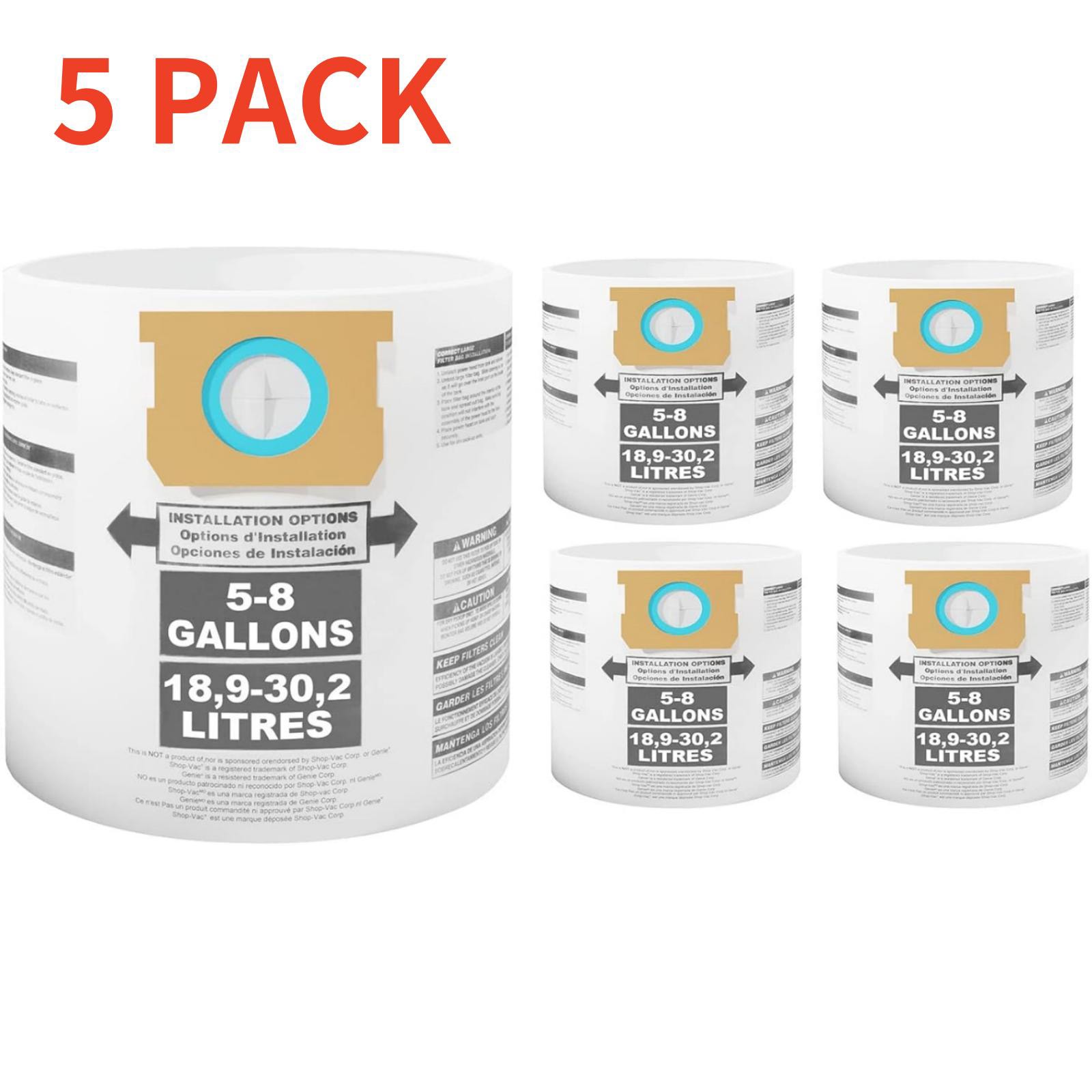 5 Pack Vacuum Cleaner Dust Collection Bags Fit For Ridgid VF3503, VF2004