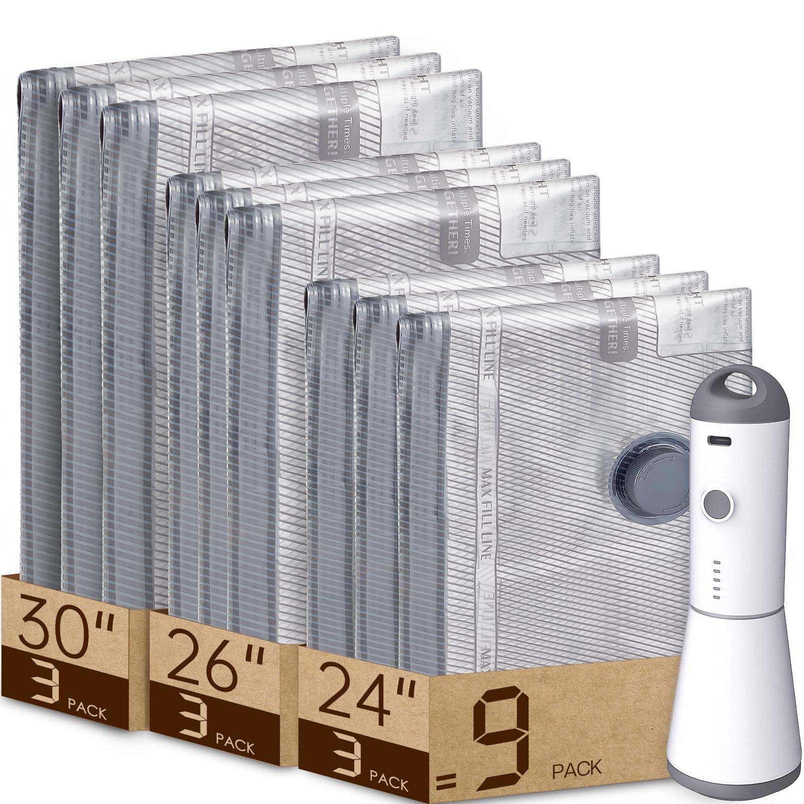 Vacbird9 Pack Vacuum Storage Bags for Travel with Rechargeable Electric Air Pump