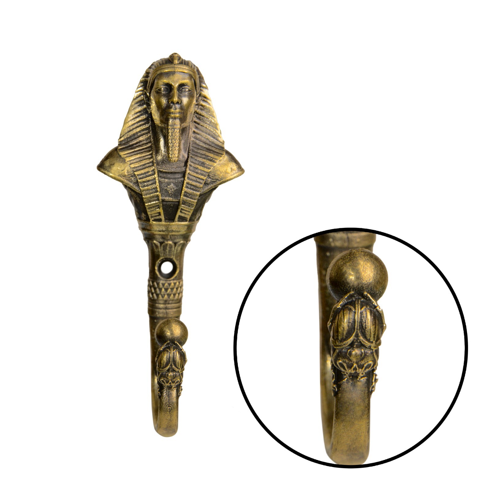 Pharaoh wall hook, a solid brass hook in the style of ancient Egypt.