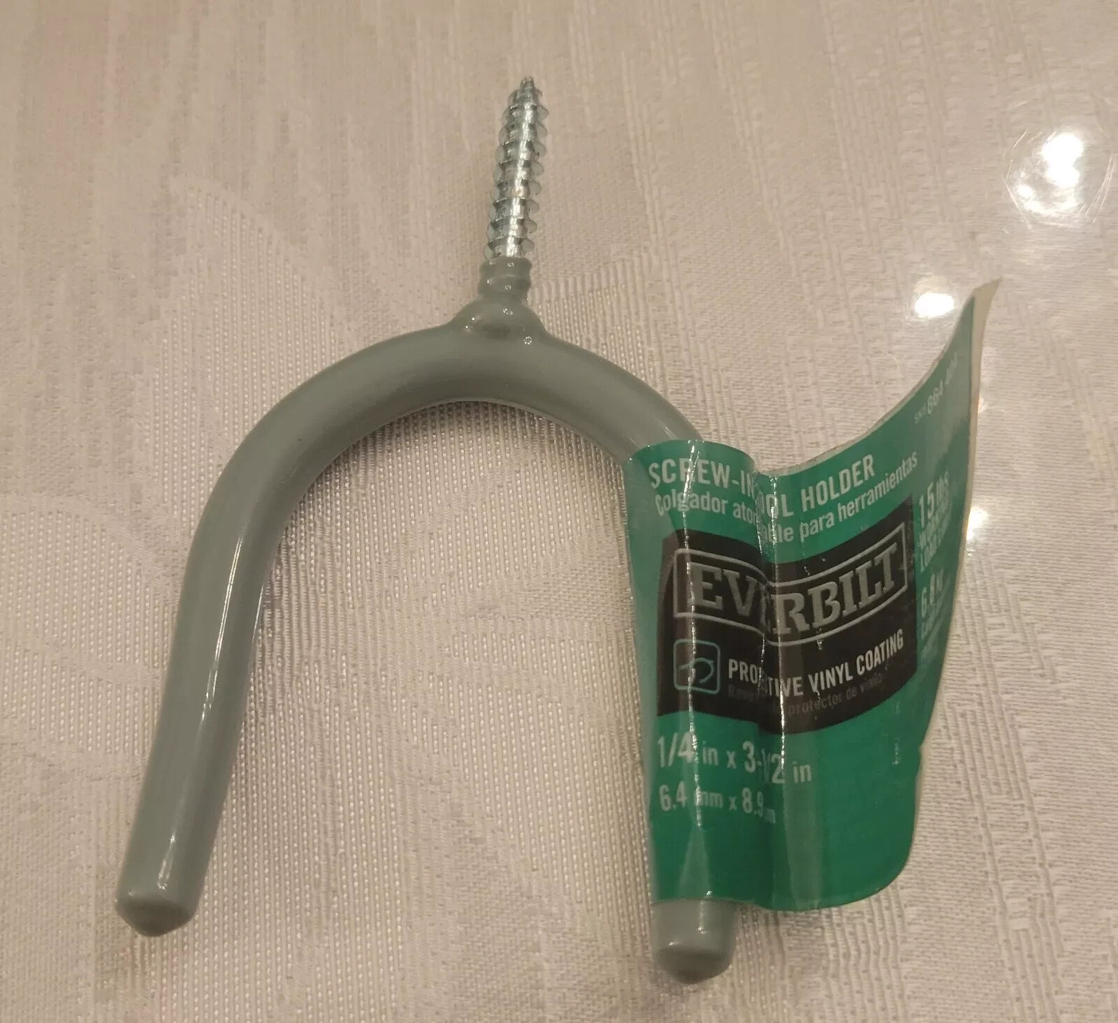 Everbilt Screw-In Tool Hook Vinyl Coated Steel Gray 15 Lbs 1/4″ x 3-1/2″! NEW!
