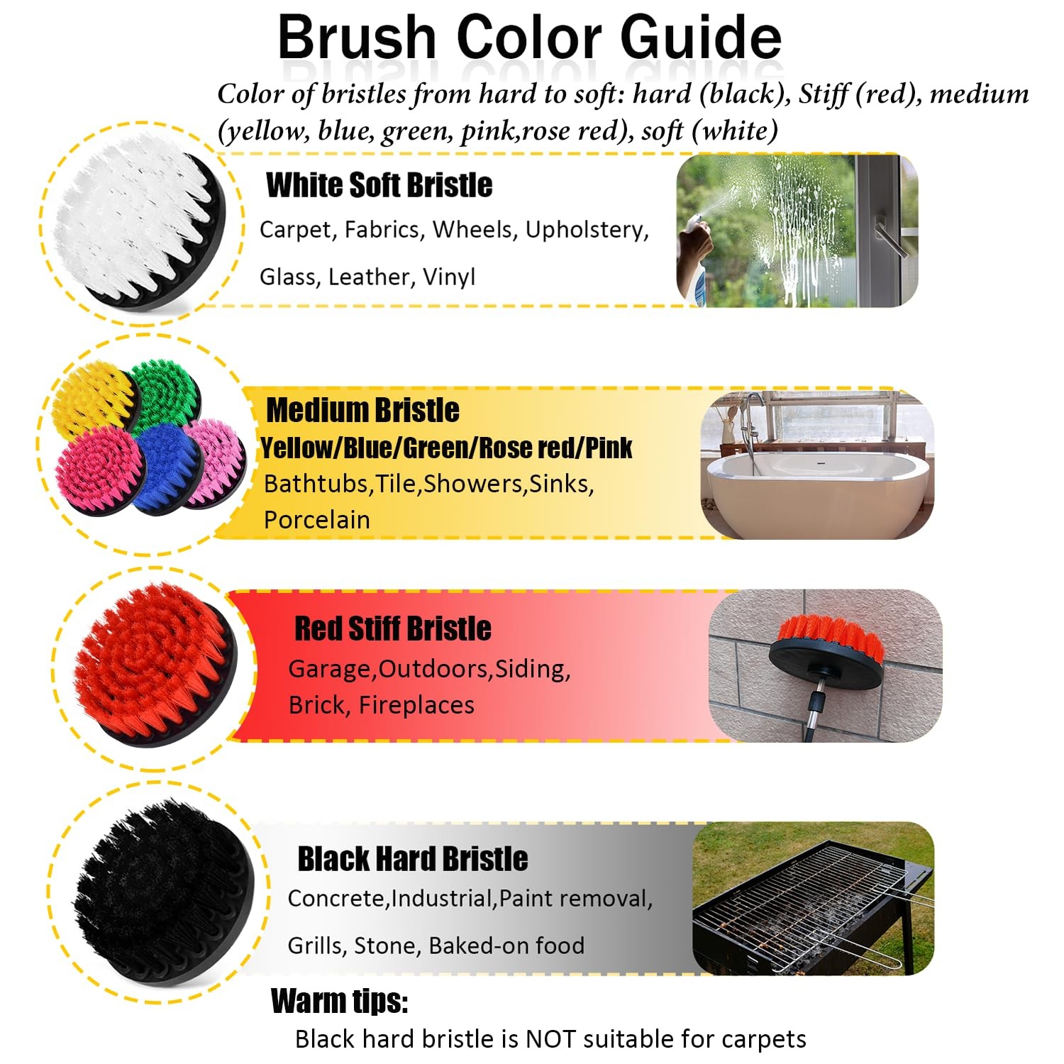 8 Pack Drill Brush Attachment Set, 1/4in Power Scrubber Brush+ Extend Long Rod,