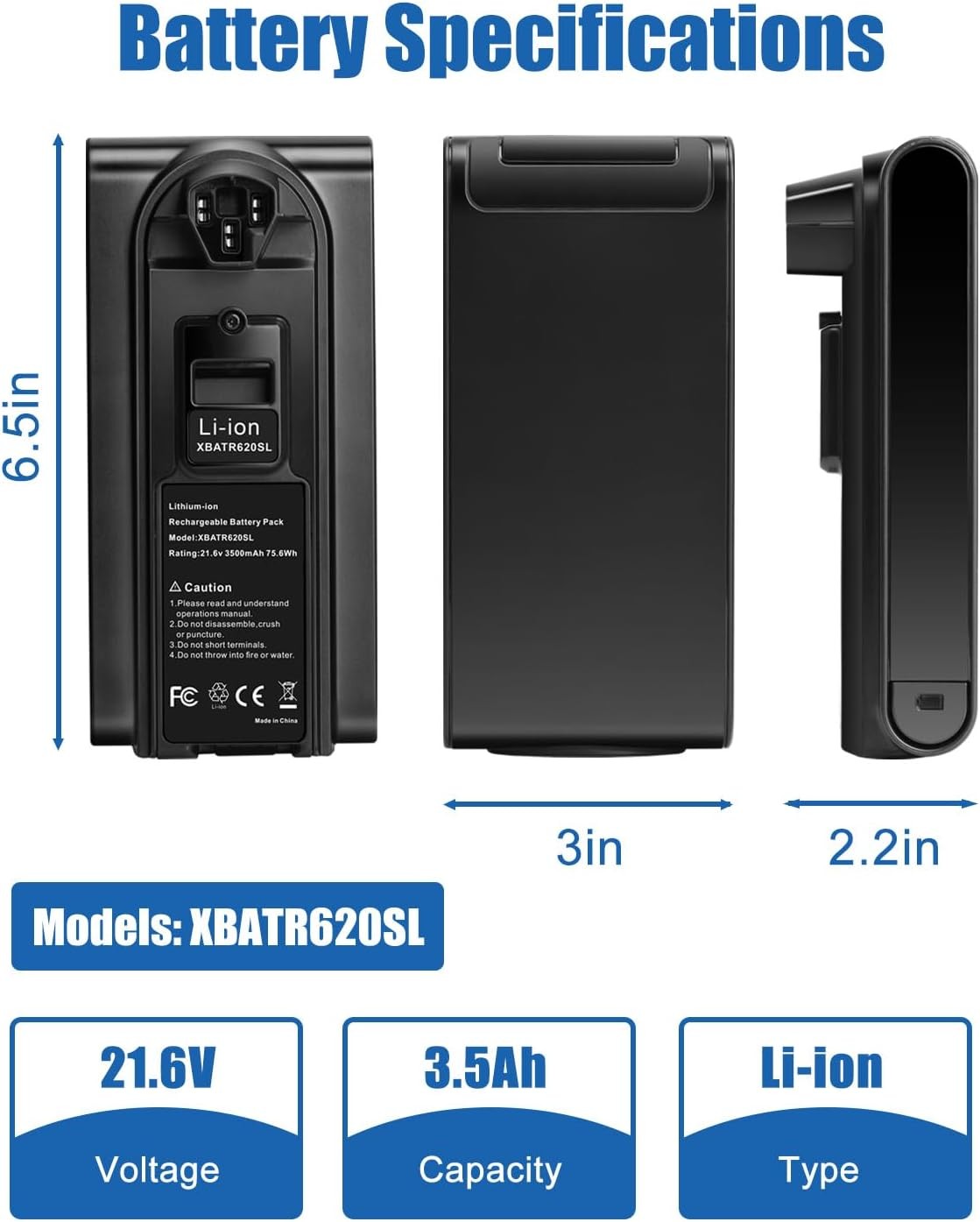 3.5Ah 21.6V Vacuum Battery Replacement for Shark XBATR620SL Battery Compatible