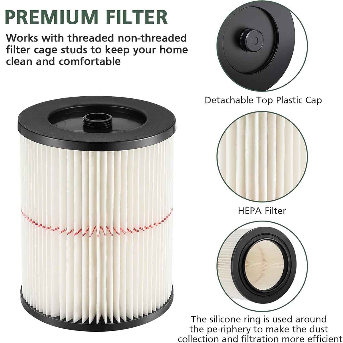 Vacuum Cartridge Filter For Shop Vac Craftsman 9-17816 Replacement Wet Dry