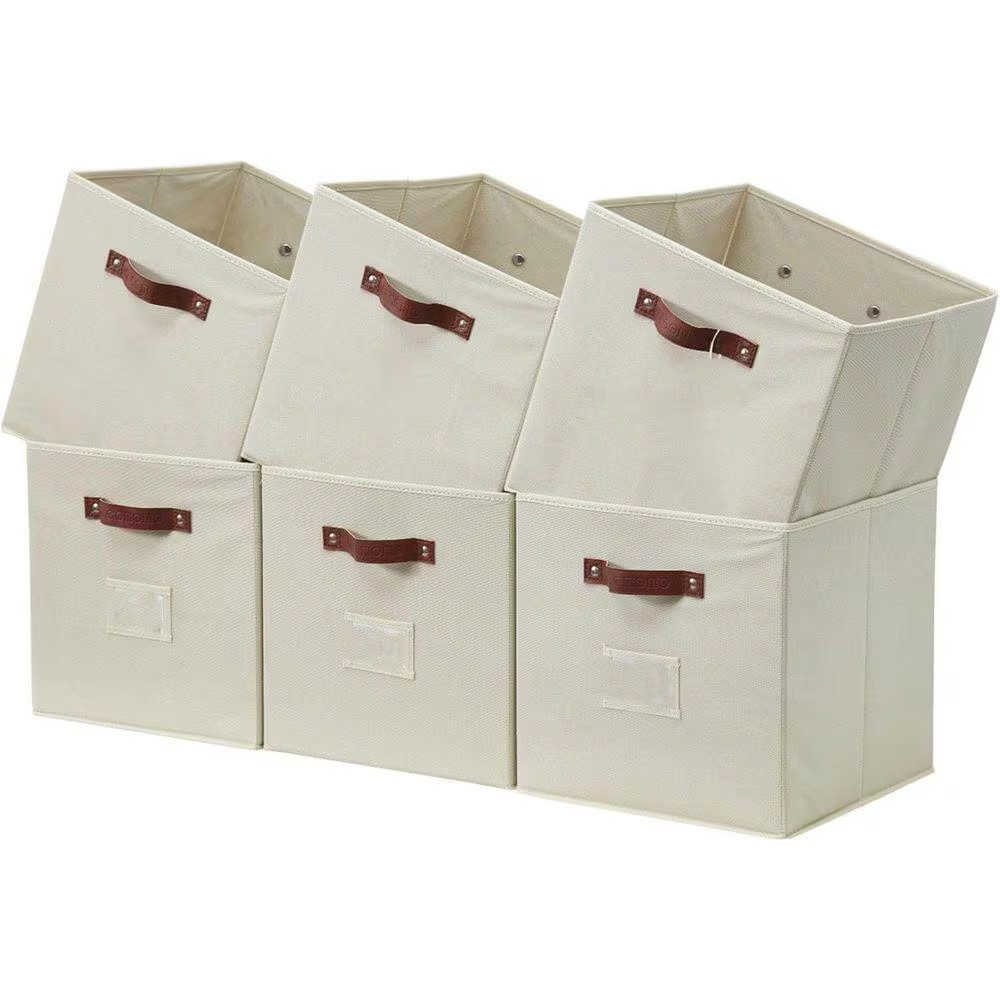 Beige 10.5 In. X 11 In. Fabric Decorative Basket Set of 6, Storage Cubes Organiz