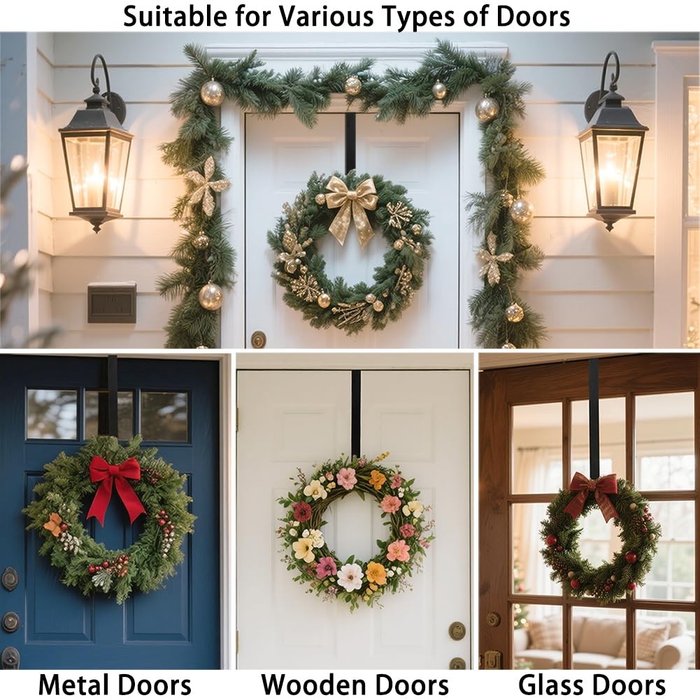Sattiyrch 15″ Wreath Hanger for Front Door, Over the Door 15 Inch, Black