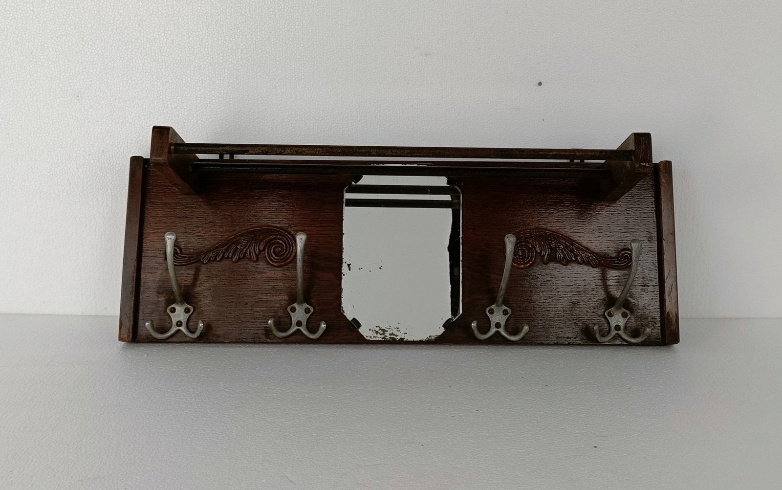 Vintage Wall Coat Rack Shelf Mid Century Modern Railroad Industrial Wood Pop art